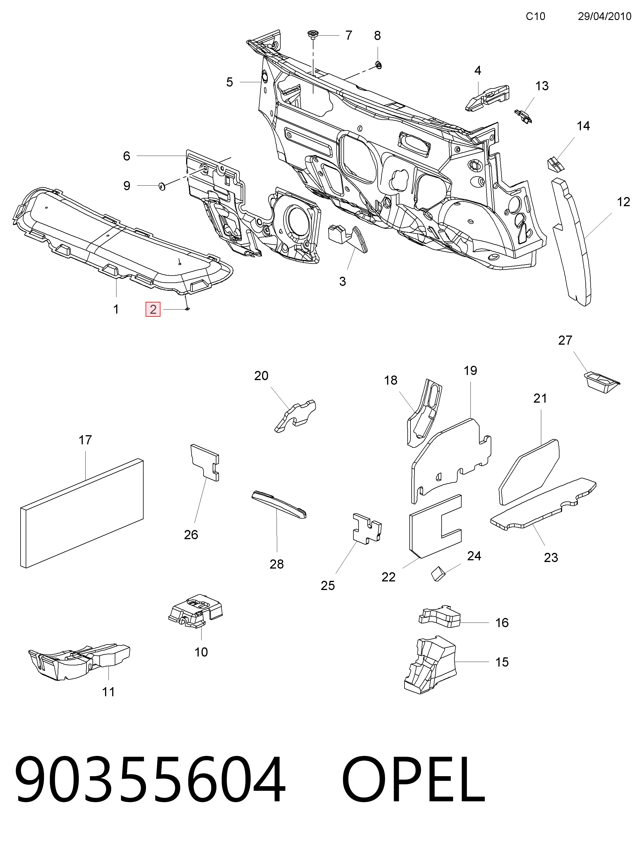 90355604 Opel Пістон (кліп) утеплювача капота