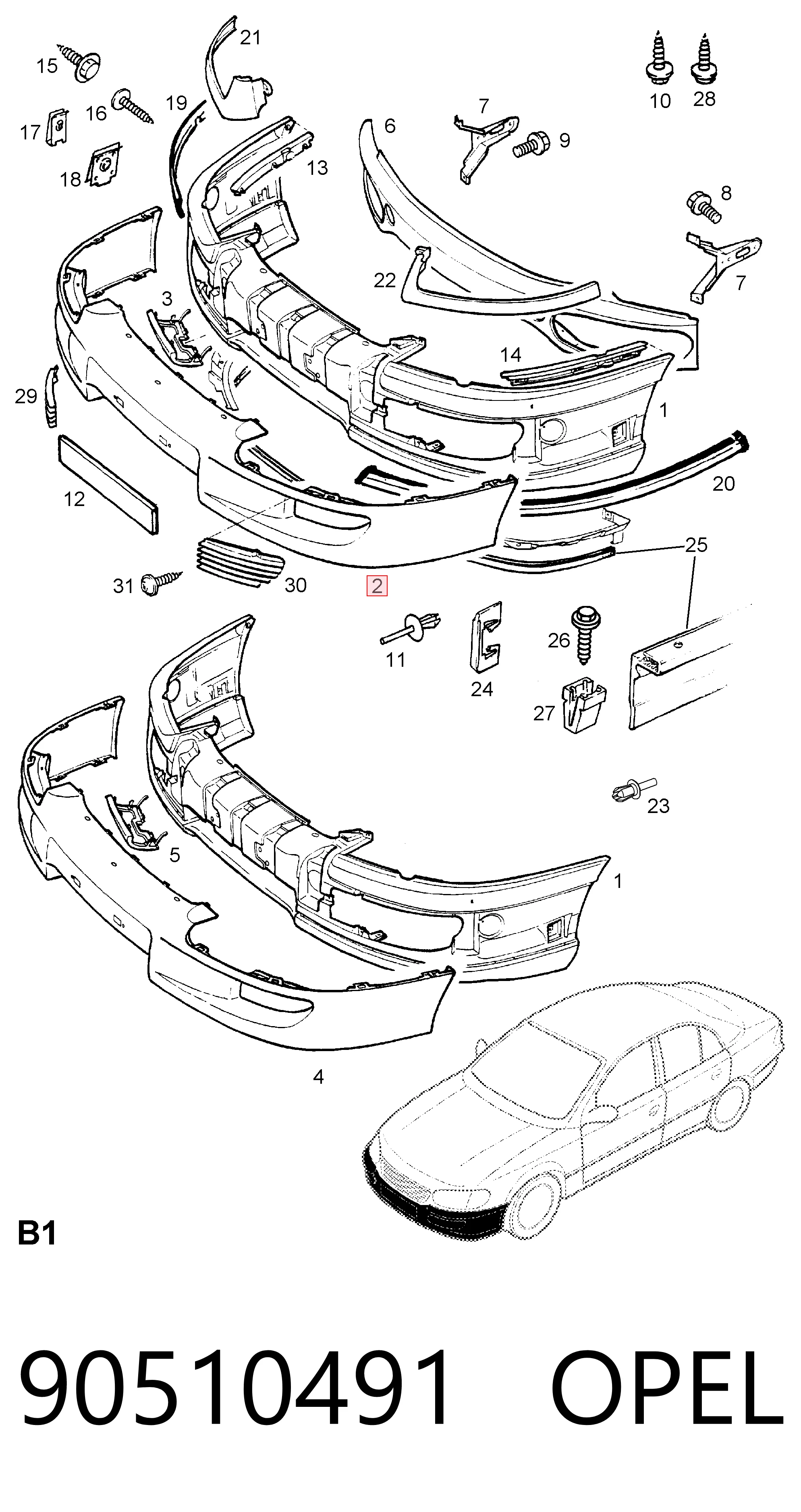 90510491 General Motors Переднє ікло бампера