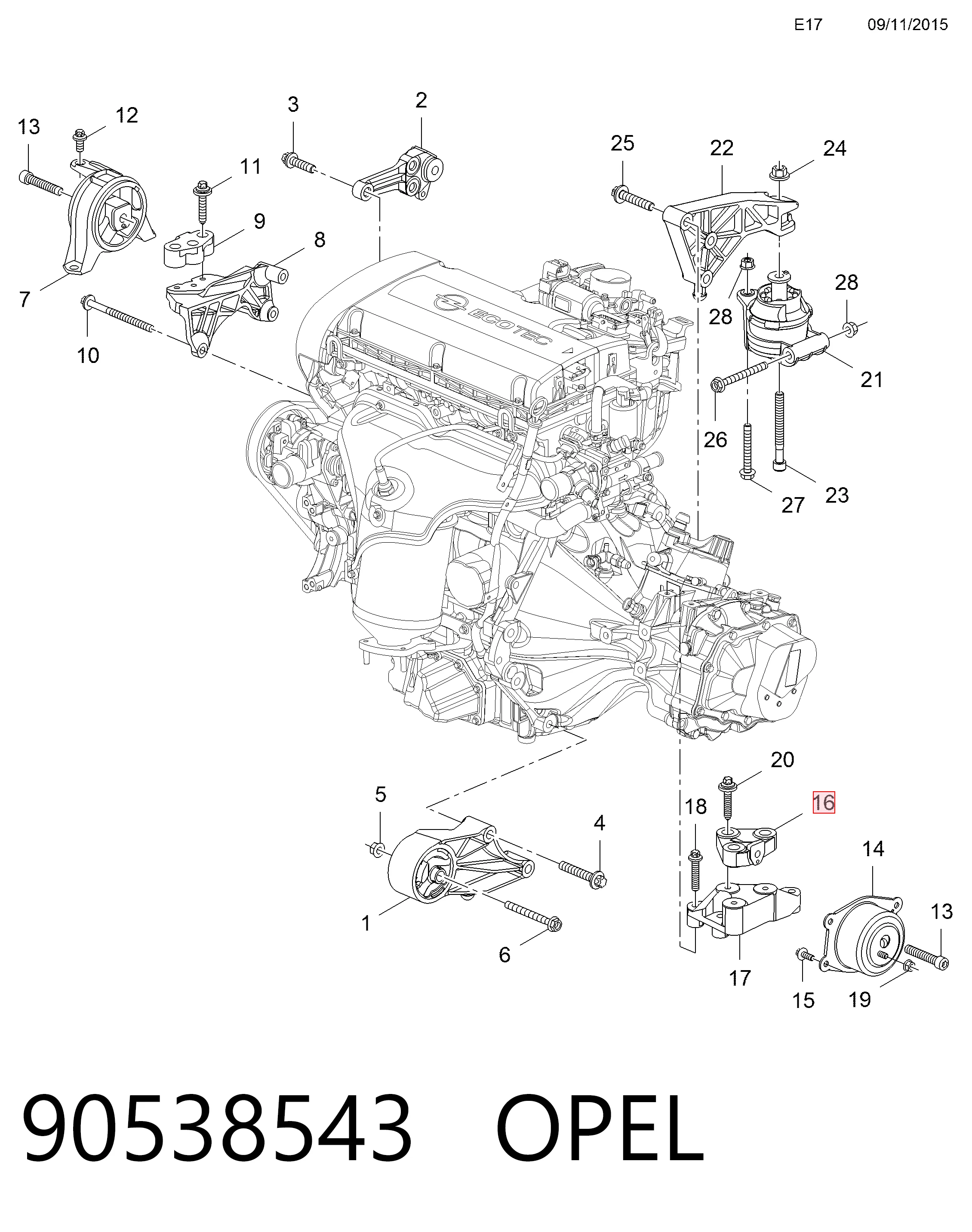90538543 Peugeot/Citroen Кронштейн подушки (опори) двигуна, лівої
