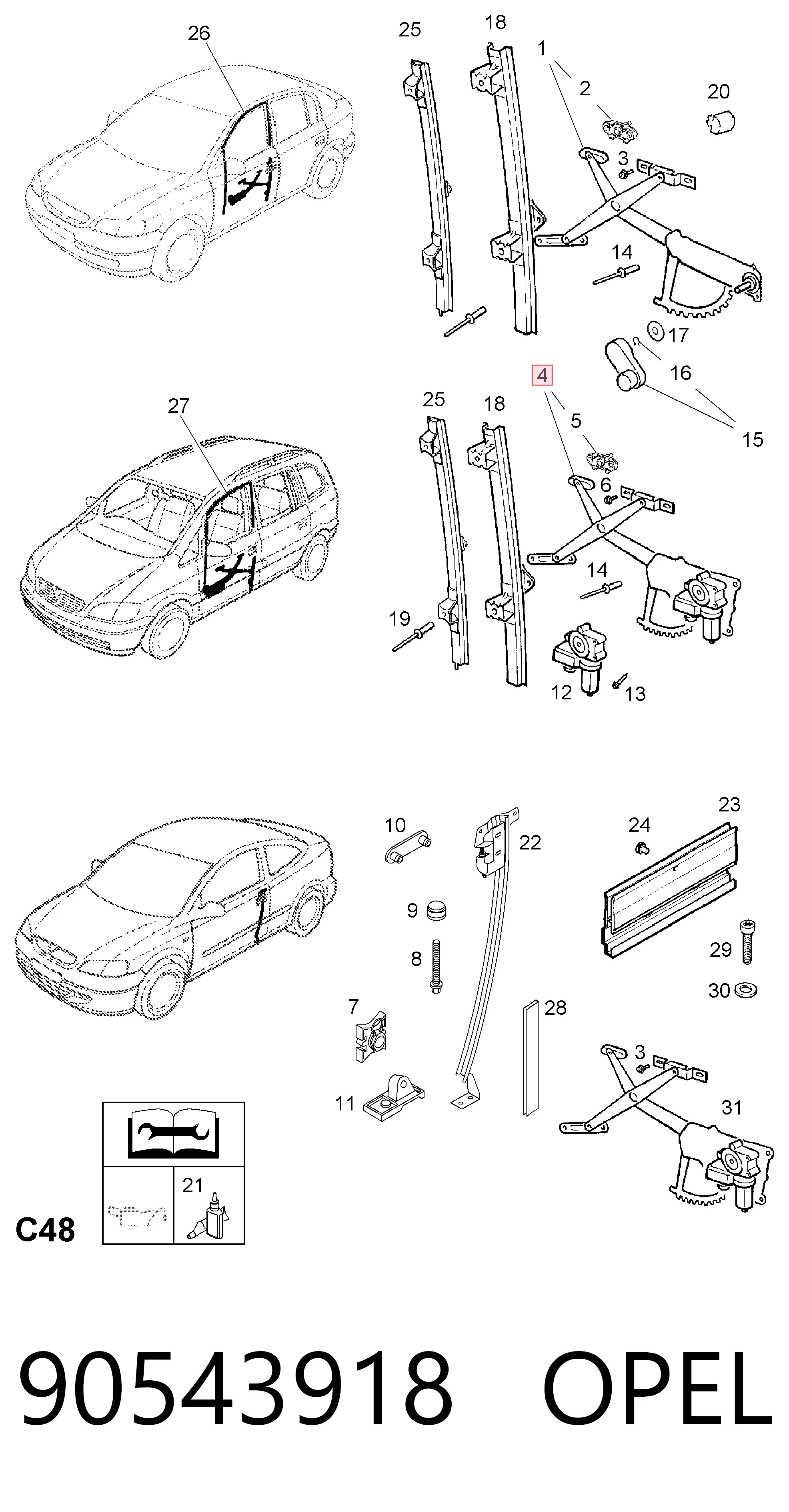 Купити 90543918 General Motors Склопідйомник передньої правої двері