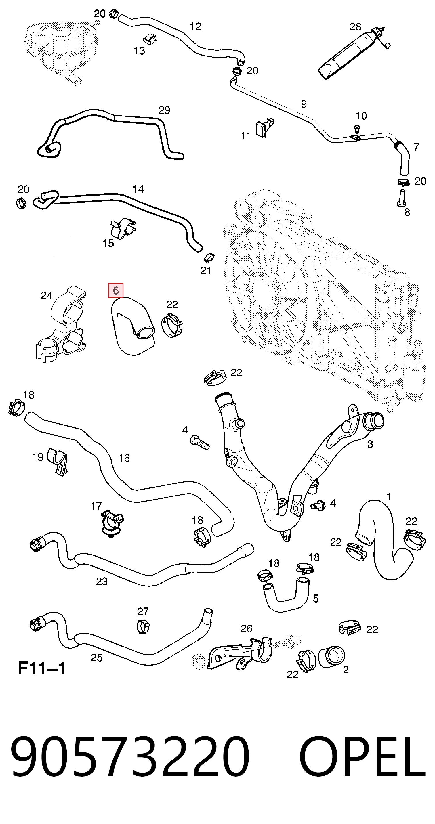 Шланг/патрубок радіатора охолодження, нижній General Motors 90573220