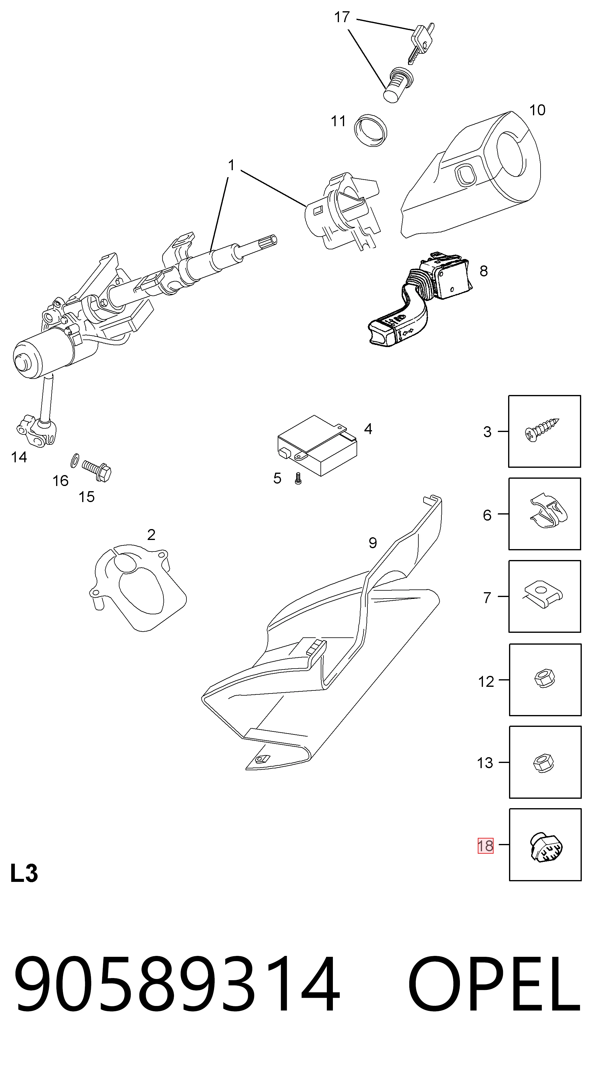 90589314 Opel Контактна група замка