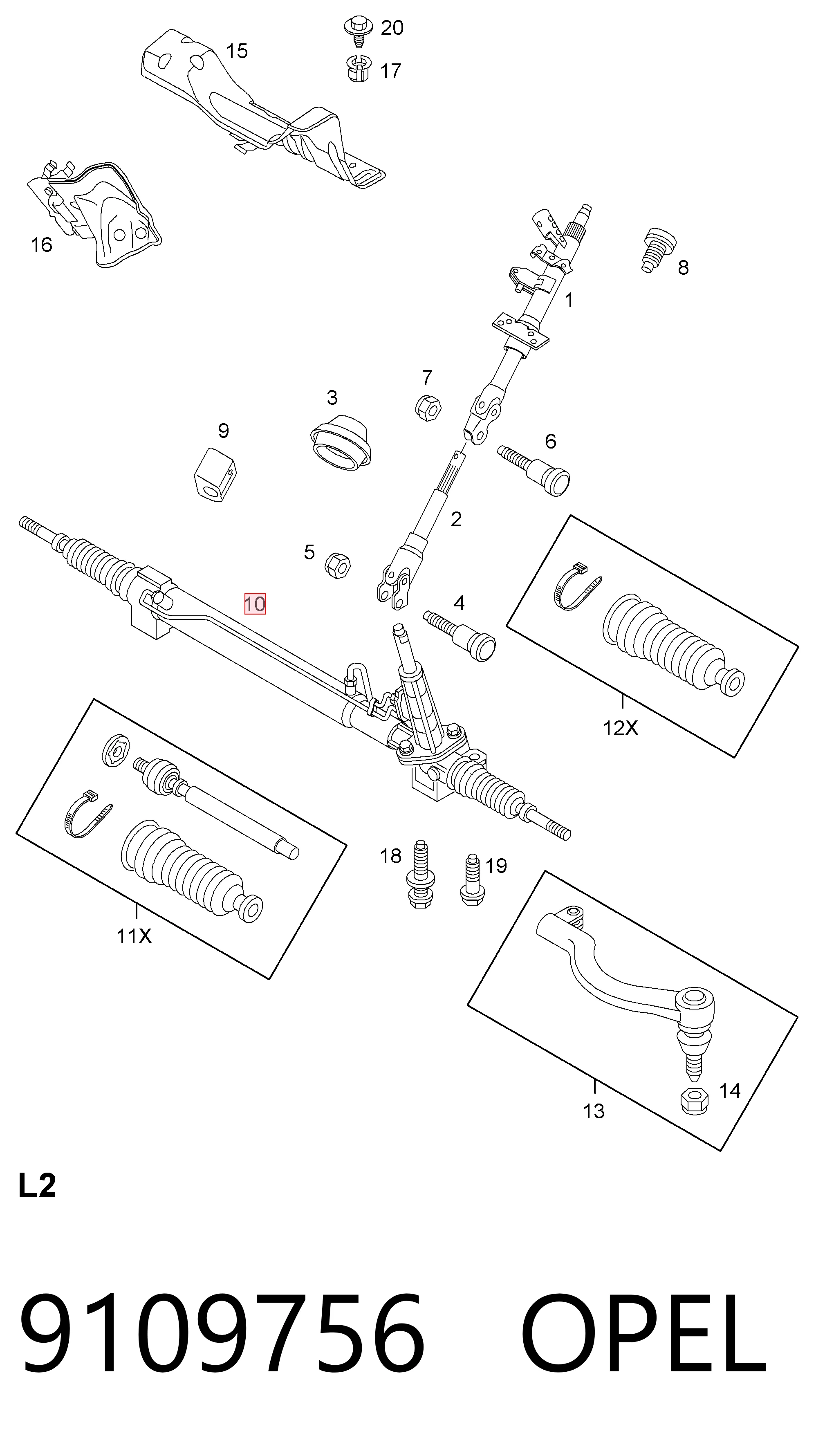 9109756 Opel Рейковий рульовий механізм