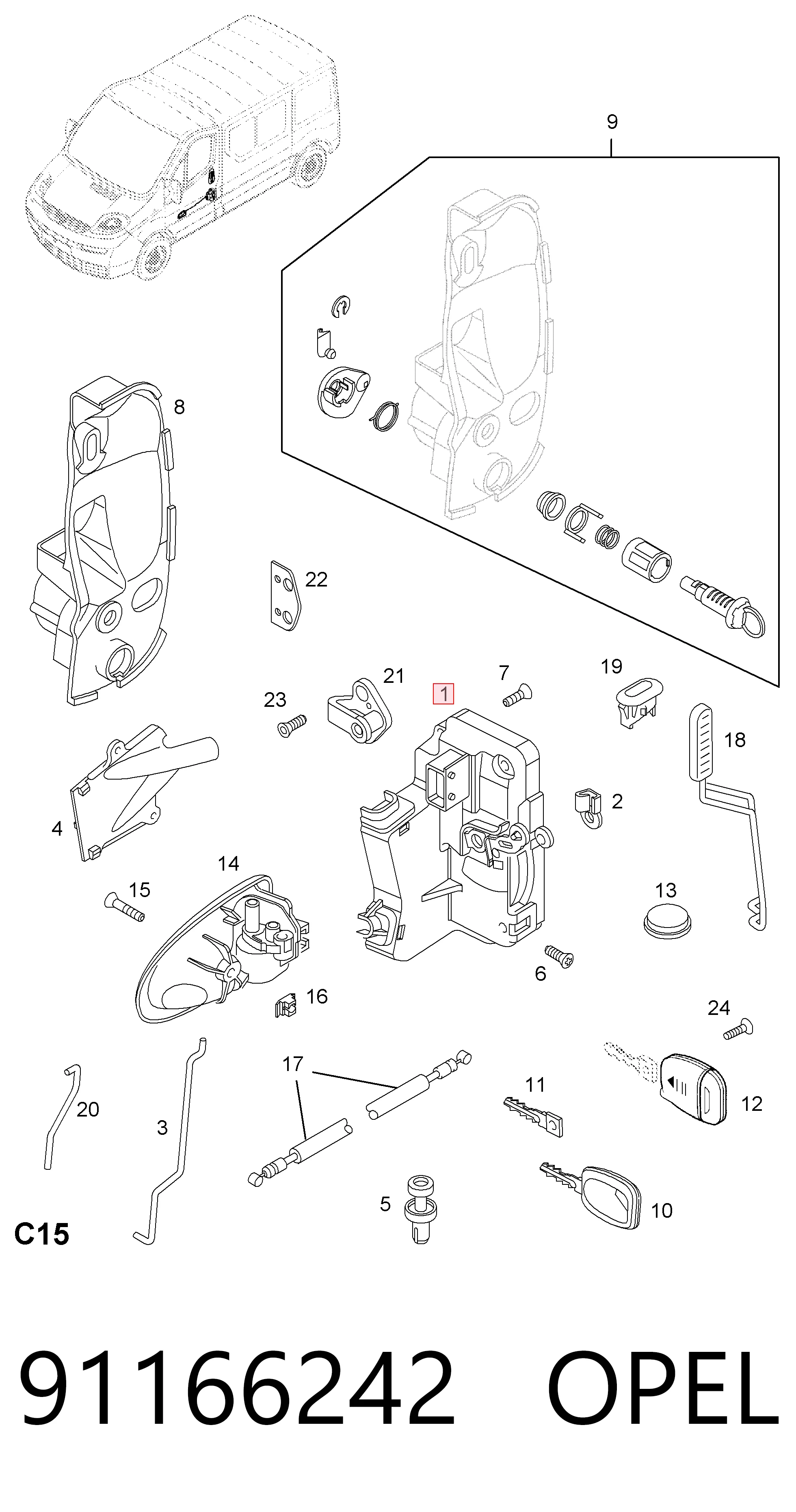 91166242 Peugeot/Citroen Замок водійських дверей