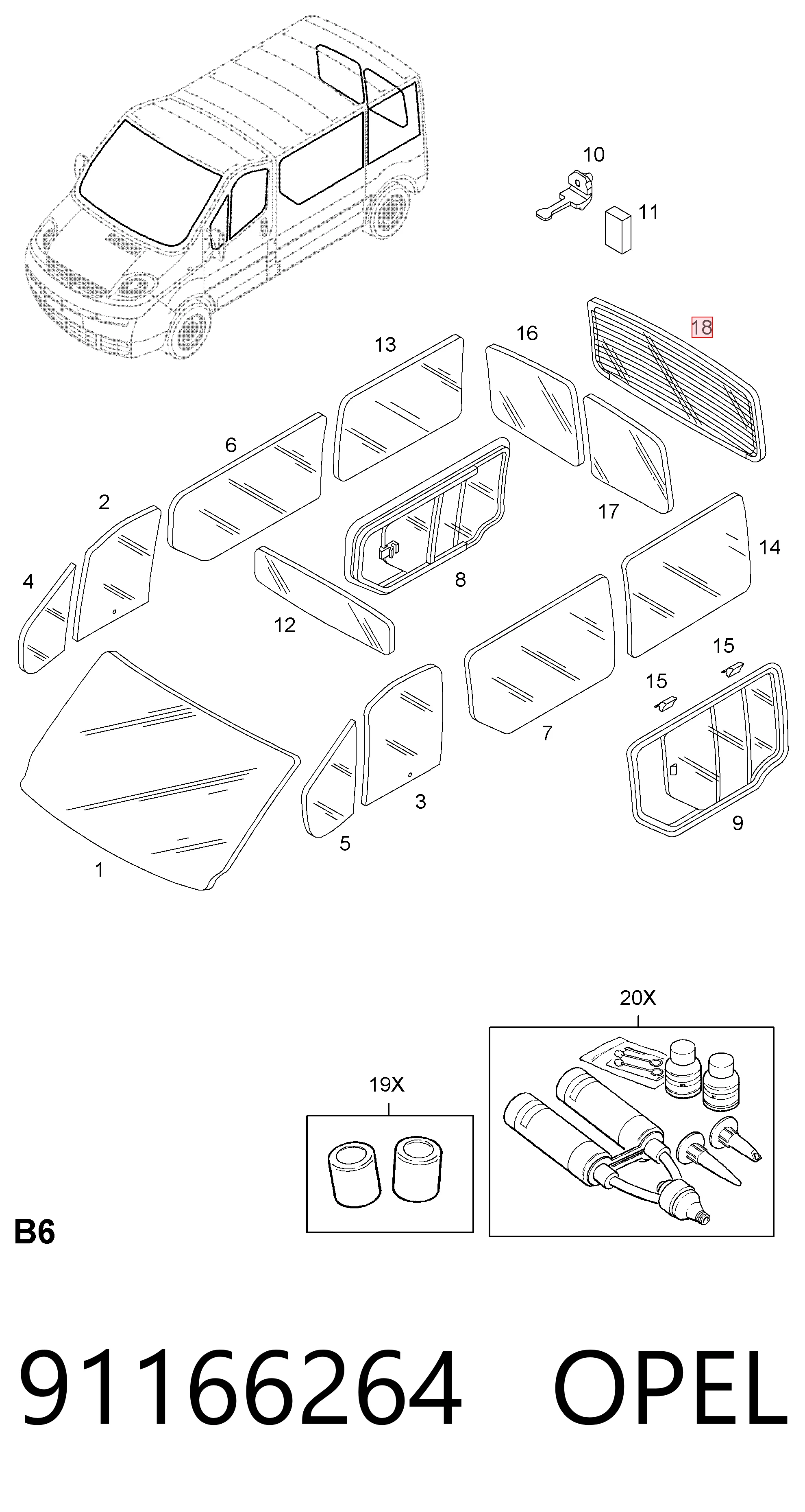 91166264 General Motors Скло кришки багажника