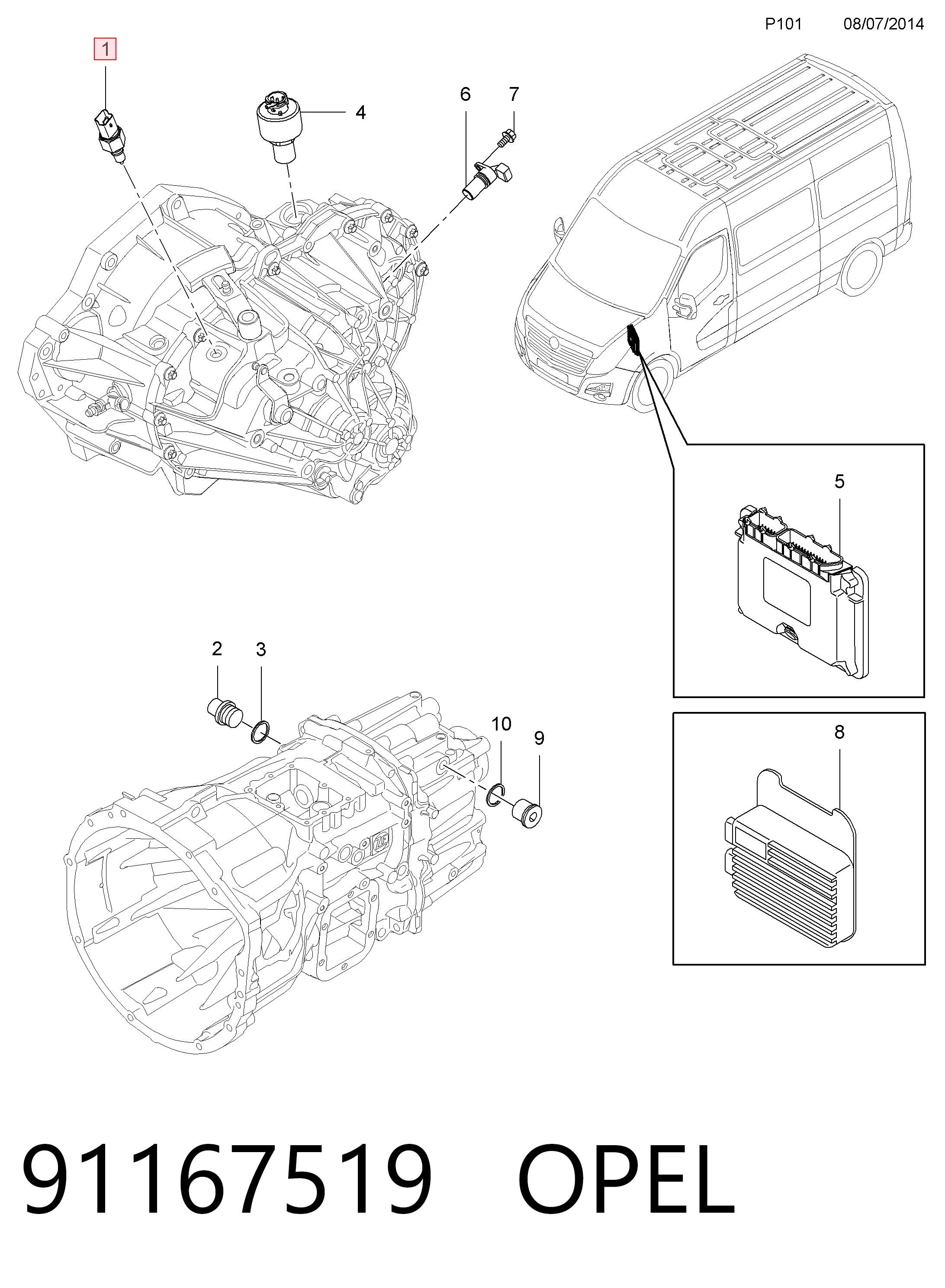 91167519 Opel Датчик включення ліхтарів заднього ходу