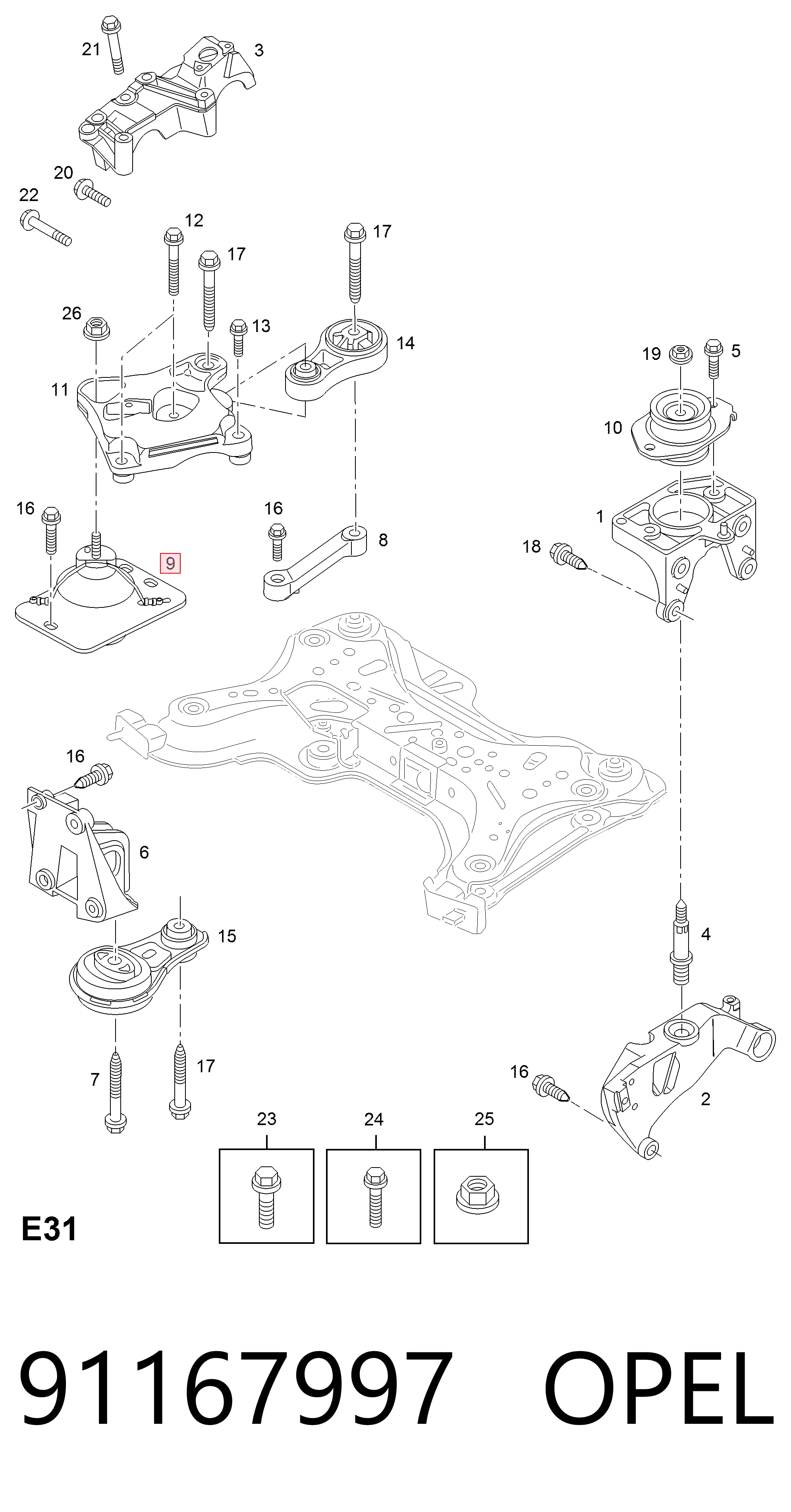 93854172 Peugeot/Citroen Права подушка мотора