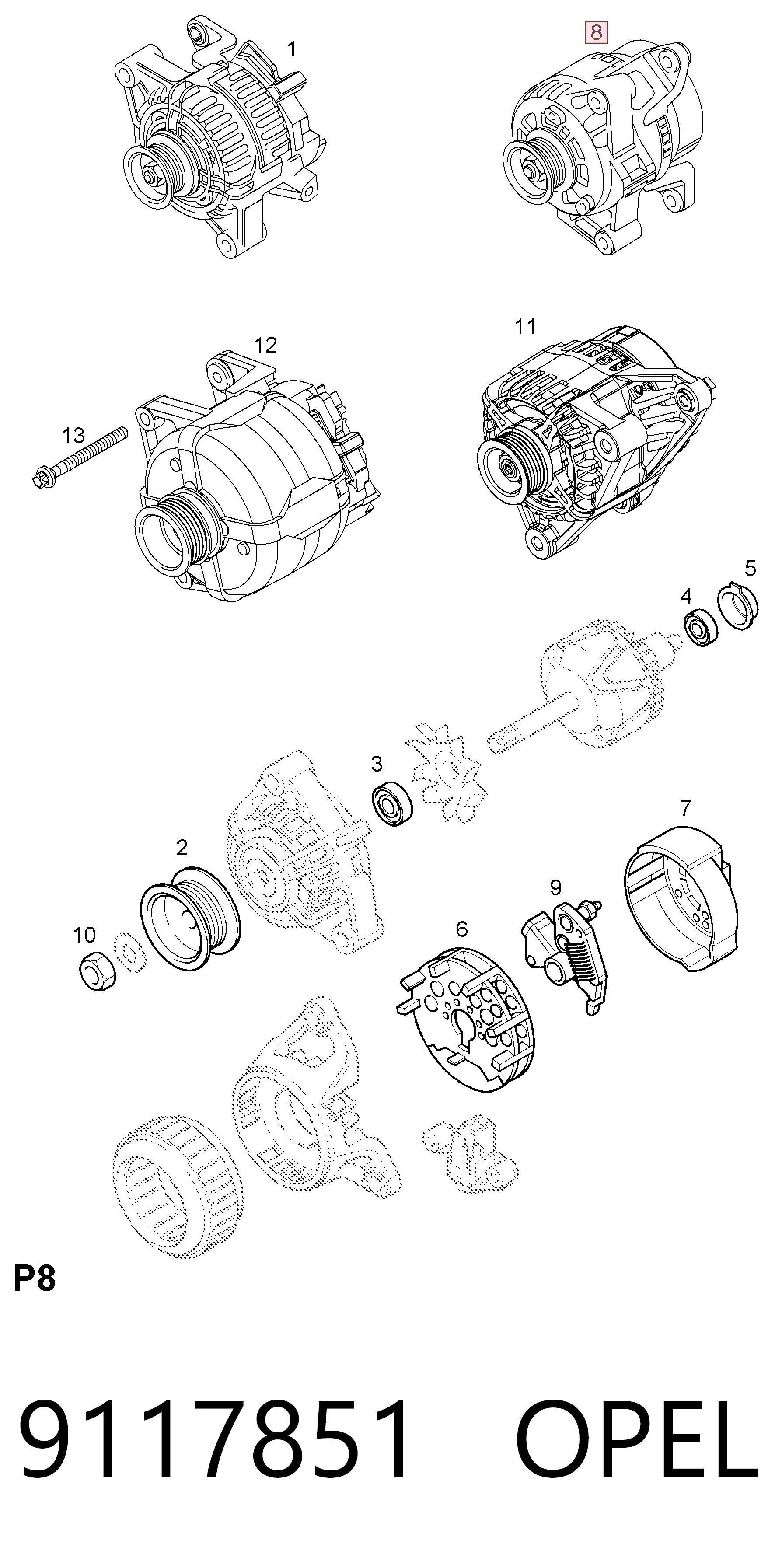 9117851 Opel Авто генератор