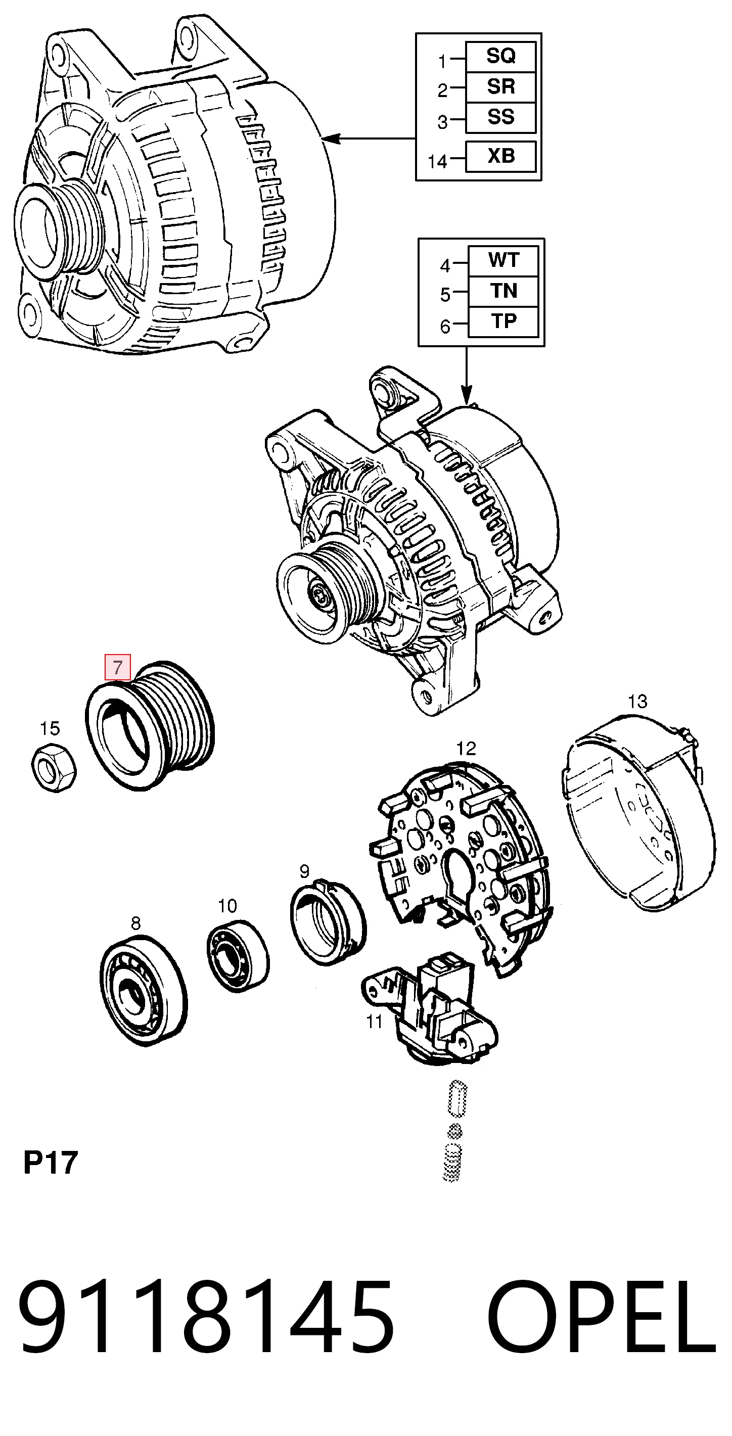 Обгонна муфта генератора на Opel Omega B 25, 26, 27