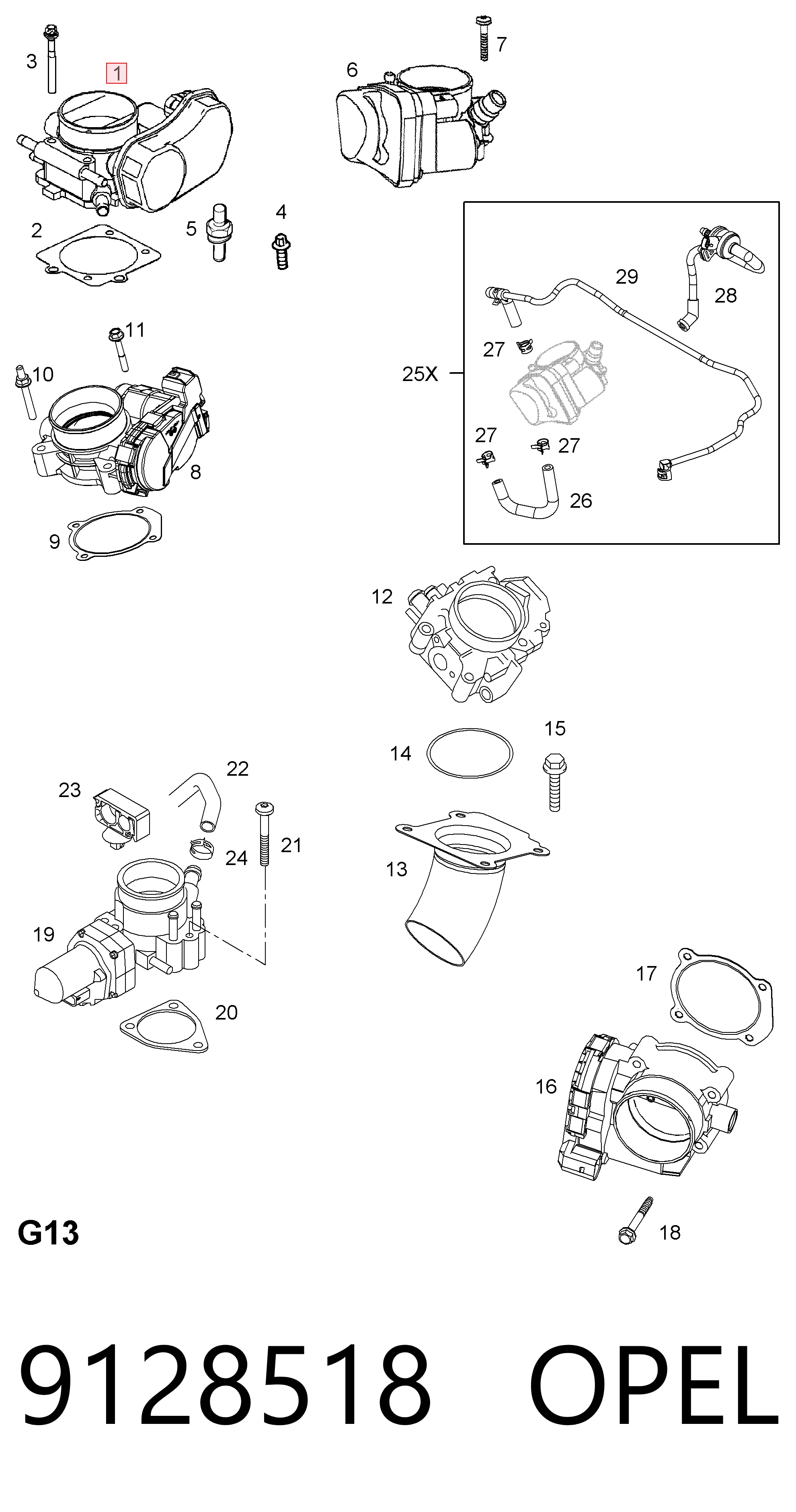 9128518 Opel Дросільна заслінка в зборі