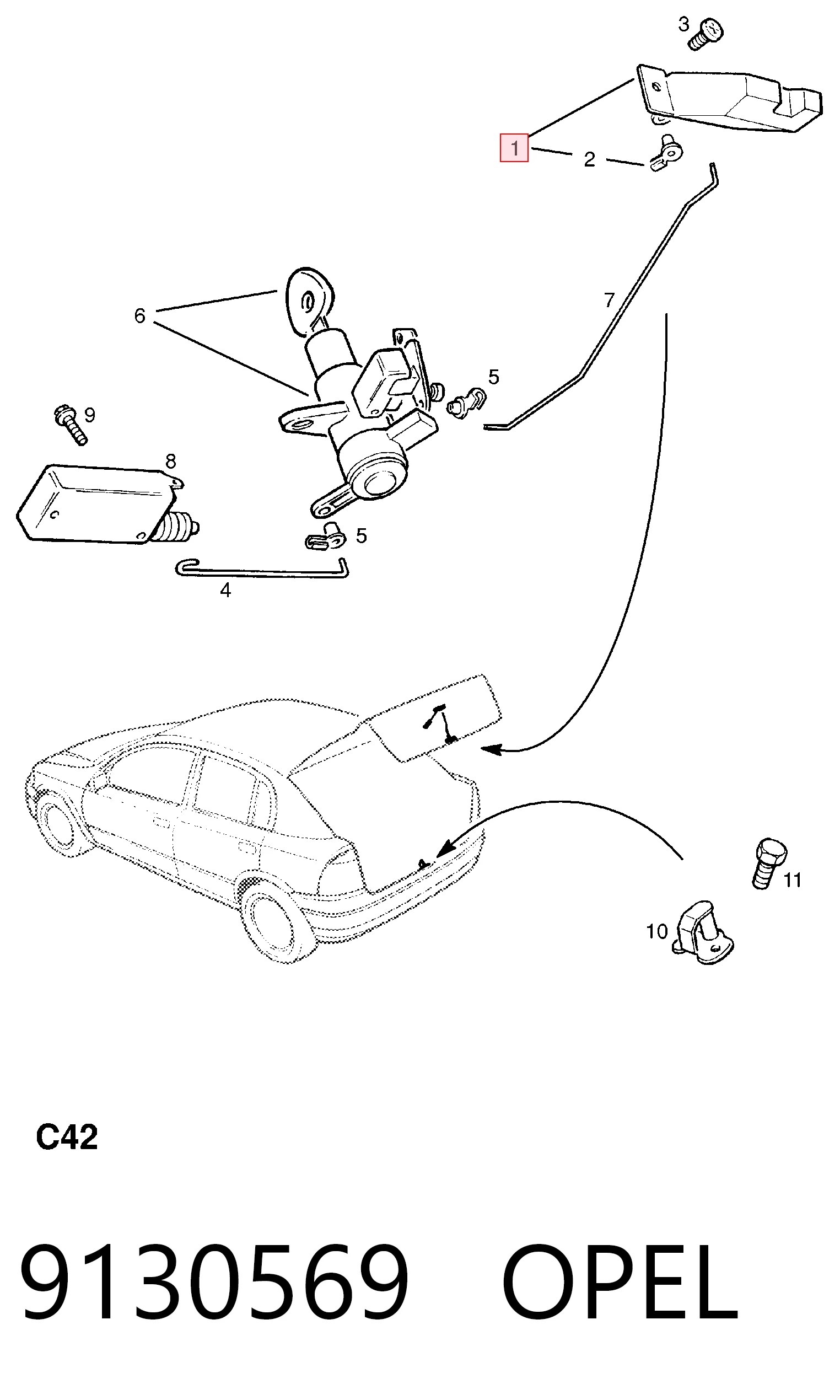 9130569 Opel Замок п'ятих дверей