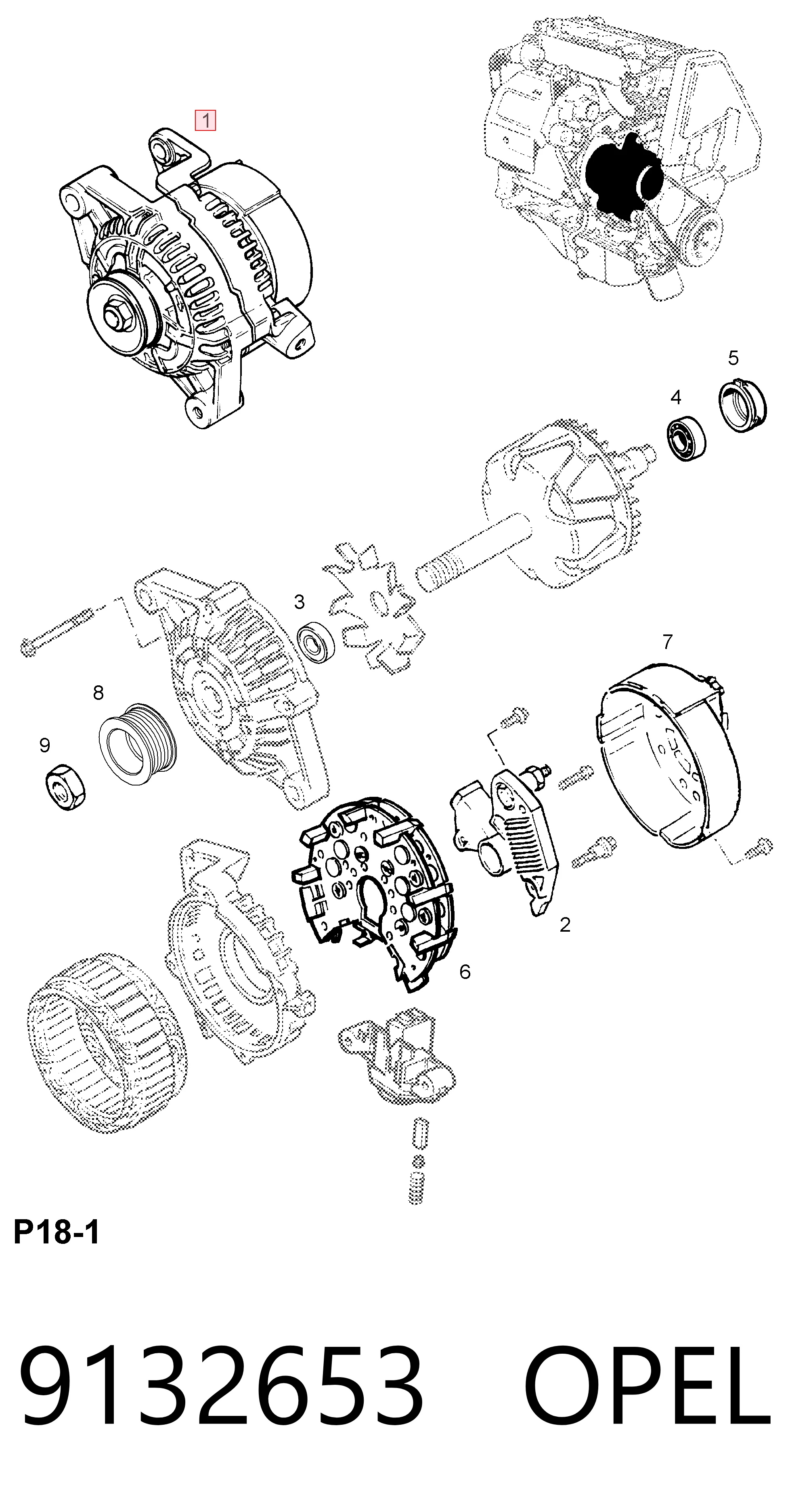 9132653 Opel Авто генератор