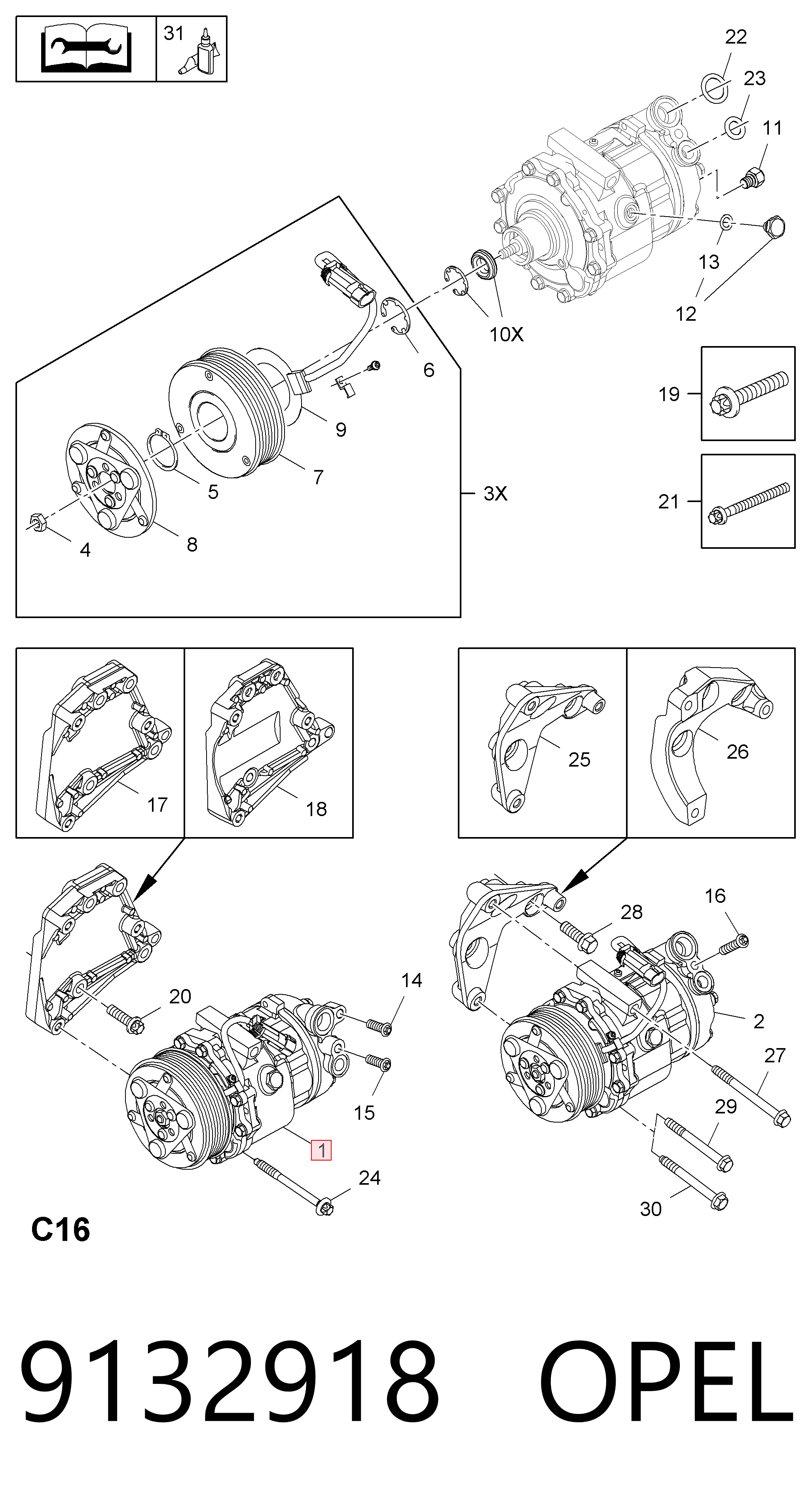 9132918 Opel Компресор холодоагенту