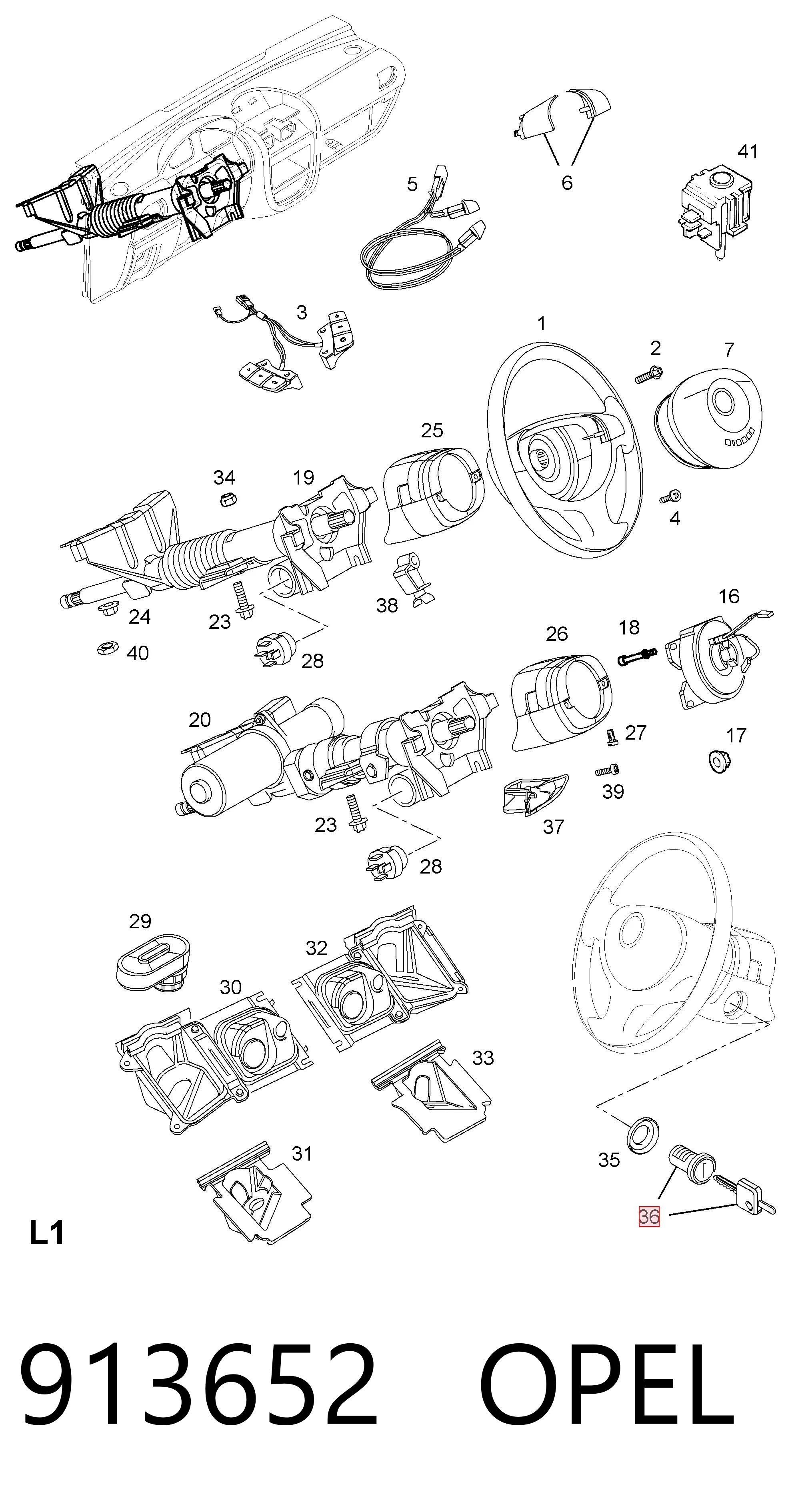 913652 Opel Личинка замка запалювання