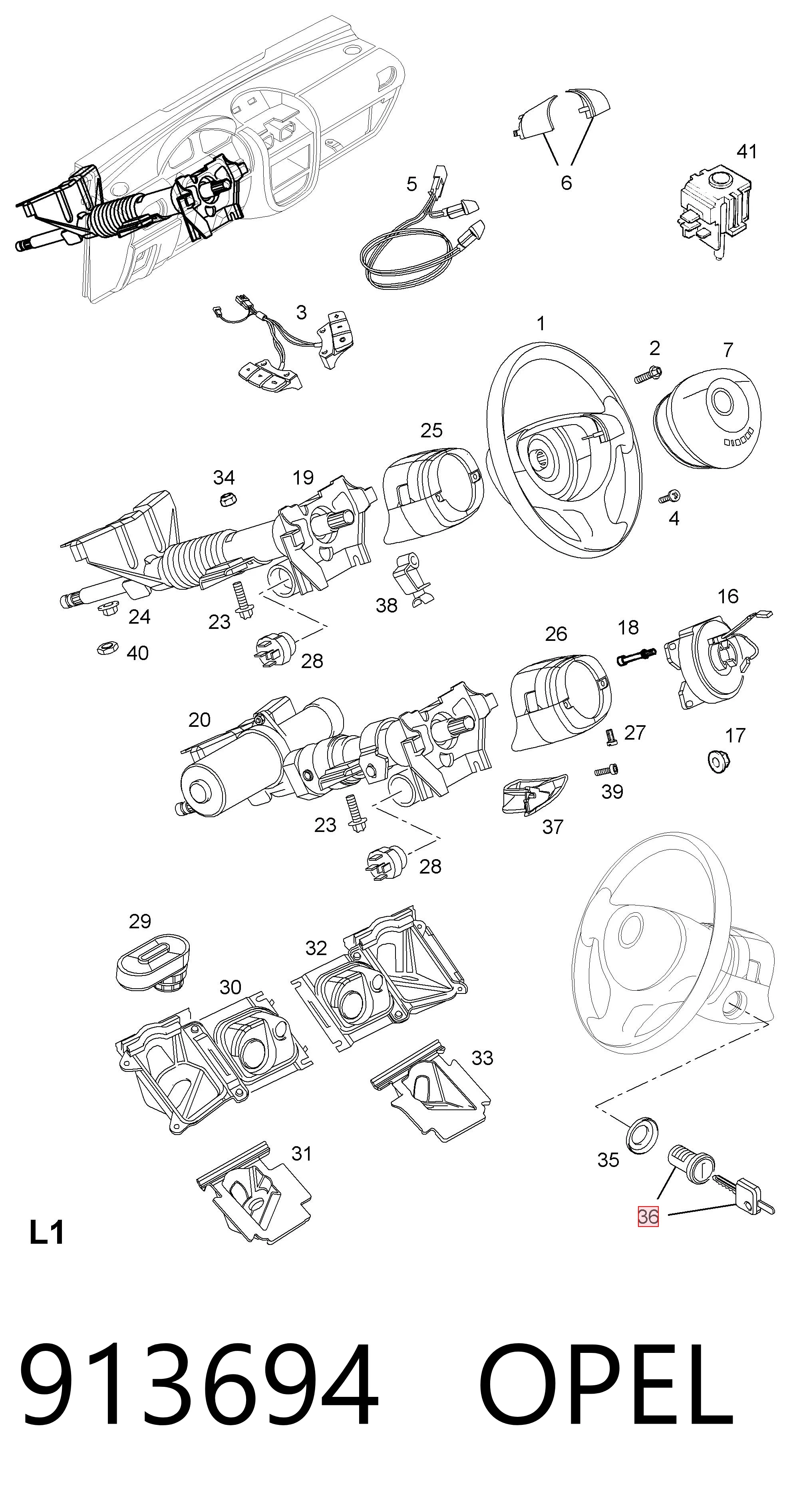913694 Opel Личинка замка запалювання