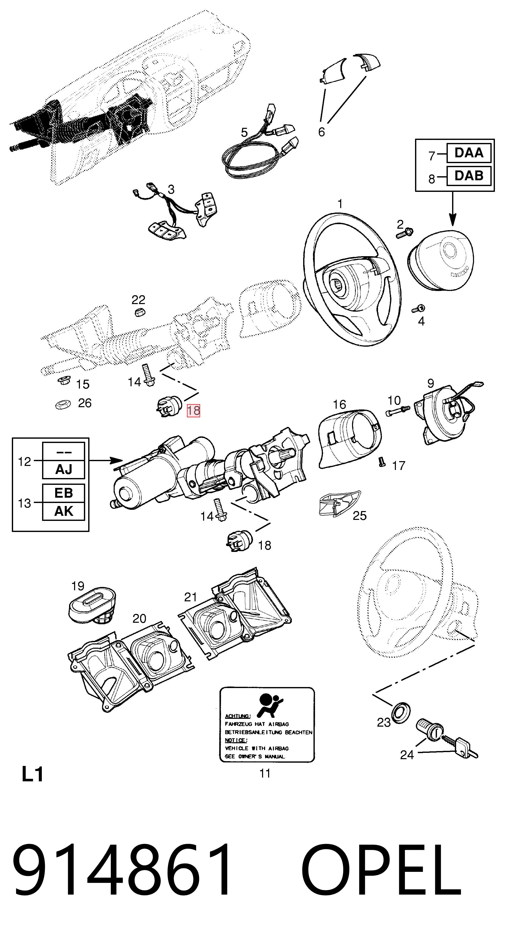 914861 Opel Контактна група замка