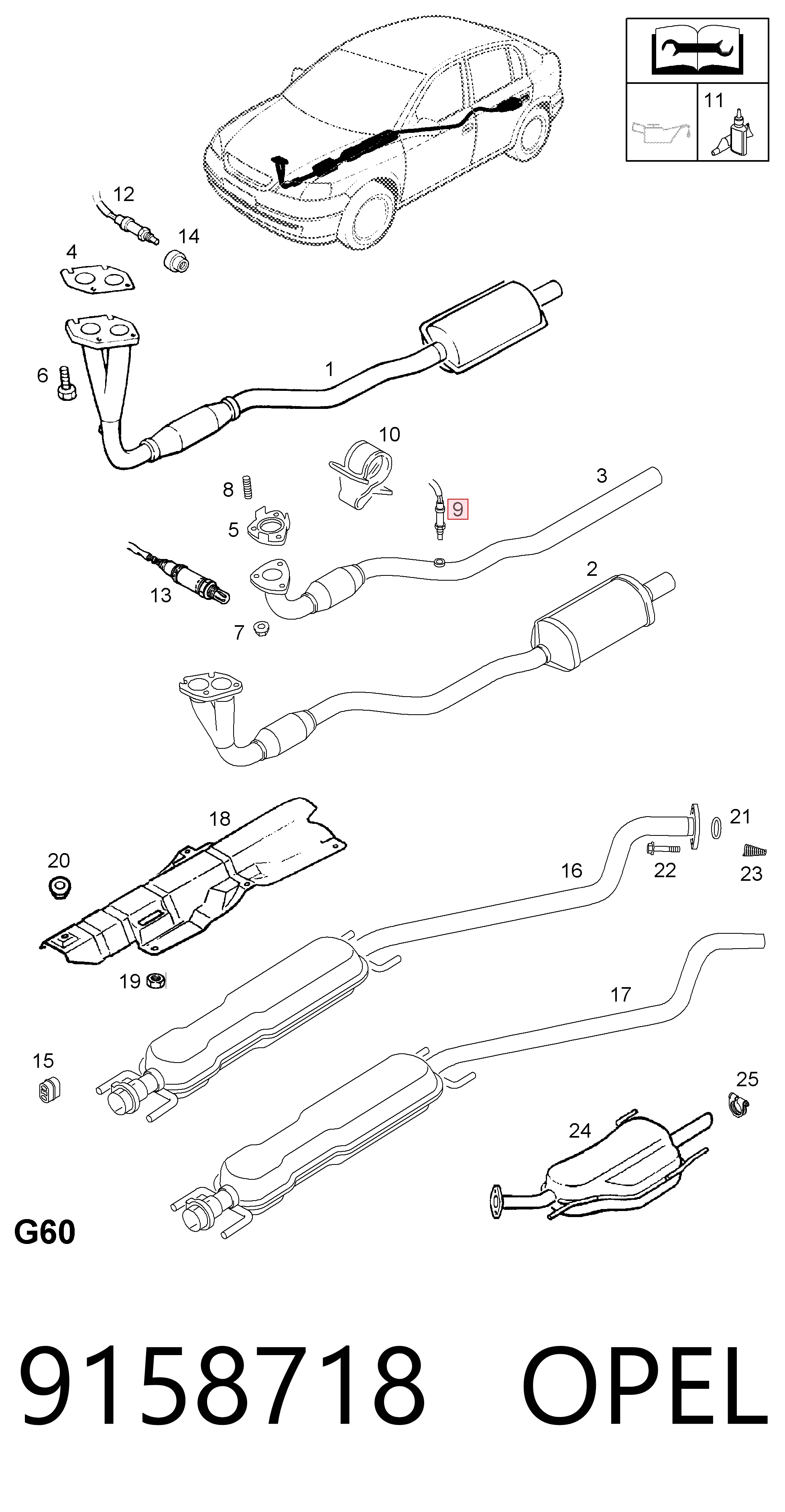 9158718 Opel Лямбда зонд після каталізатора