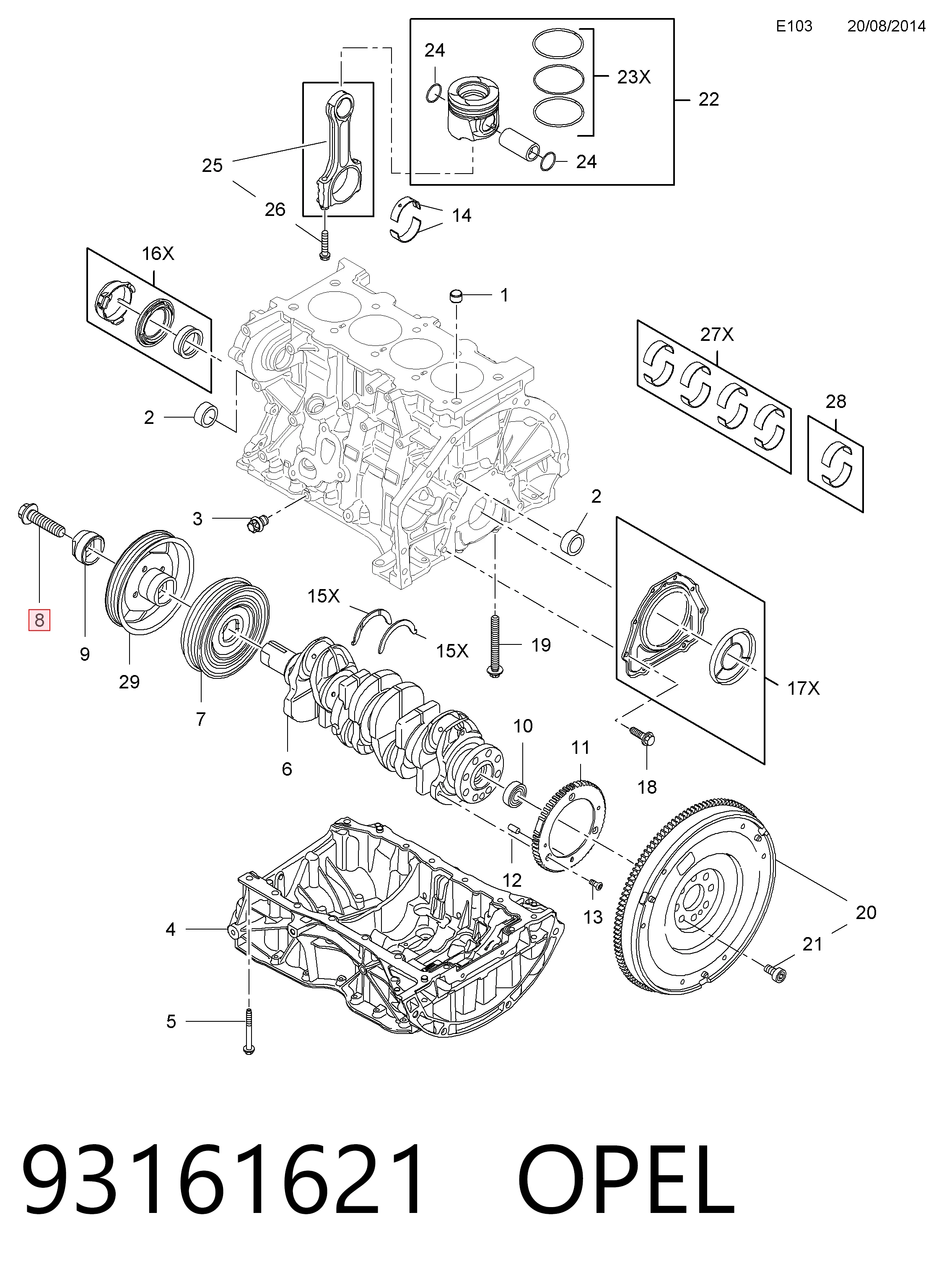 Купити 95518168 Peugeot/Citroen Болт колінвалу
