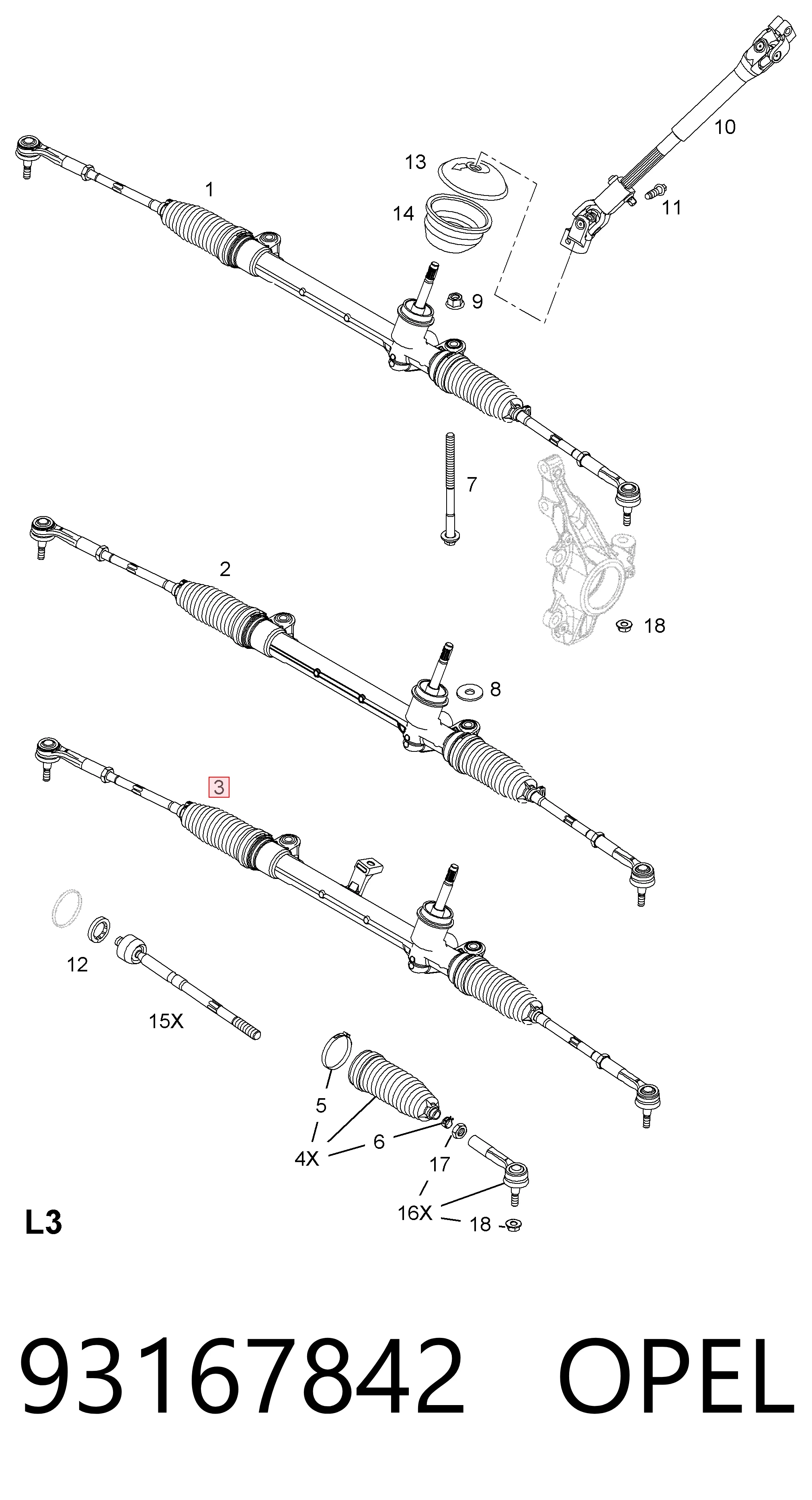 Купити 93168415 General Motors Рульова рейка