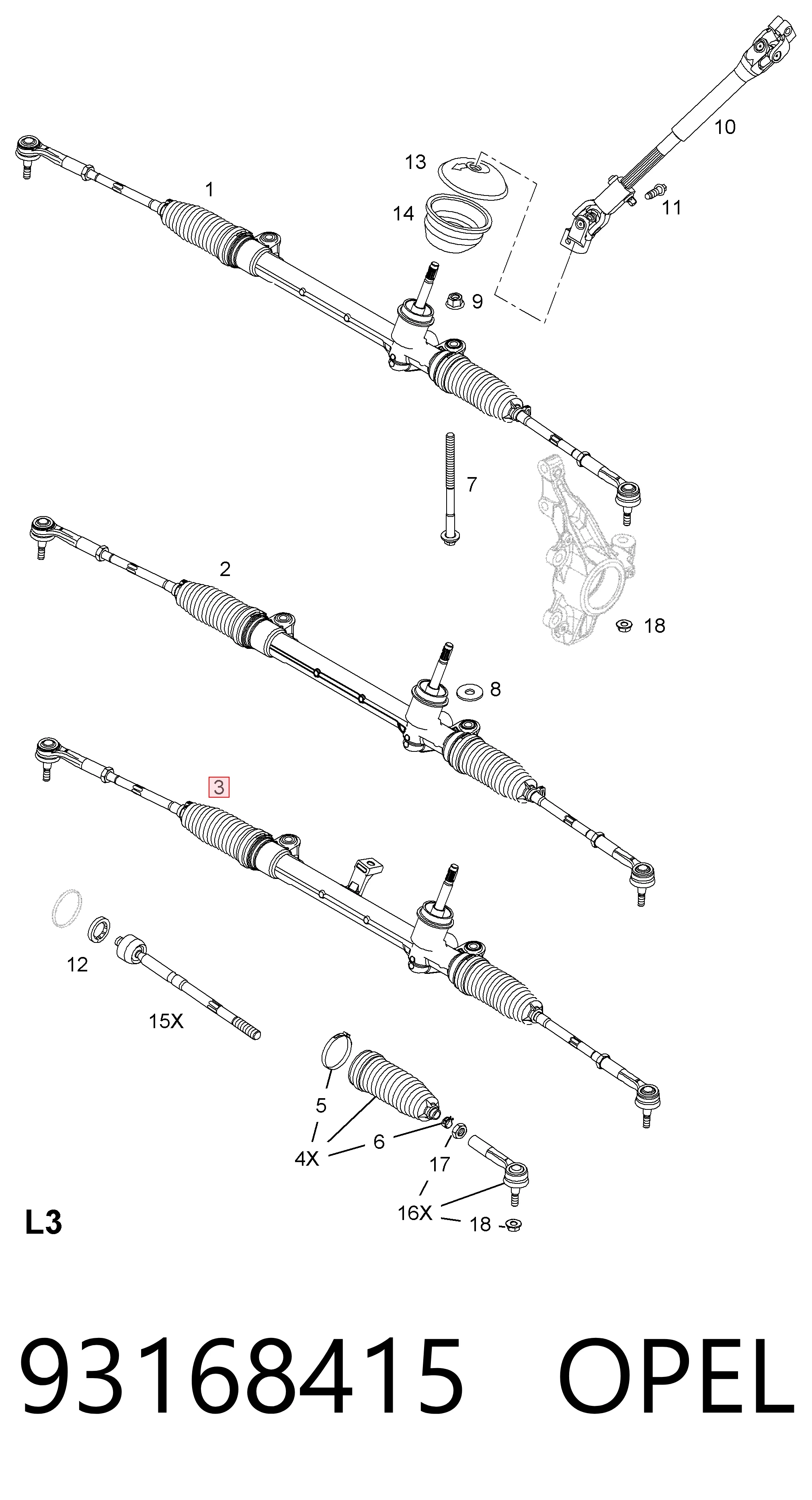 Рульова рейка 93168415 General Motors