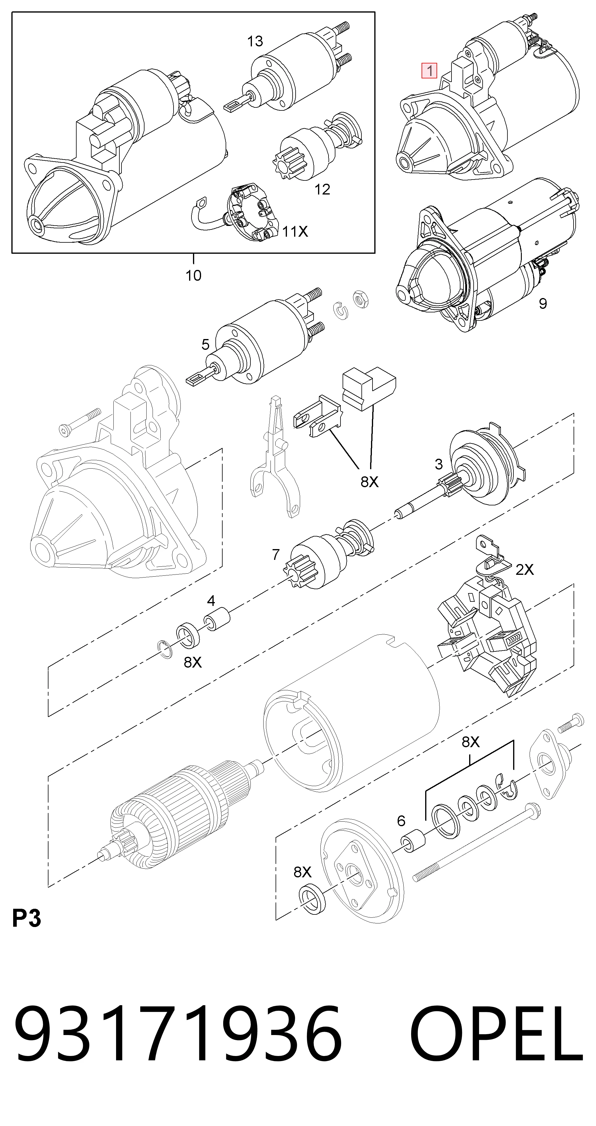 93171936 Opel Стартер двигуна