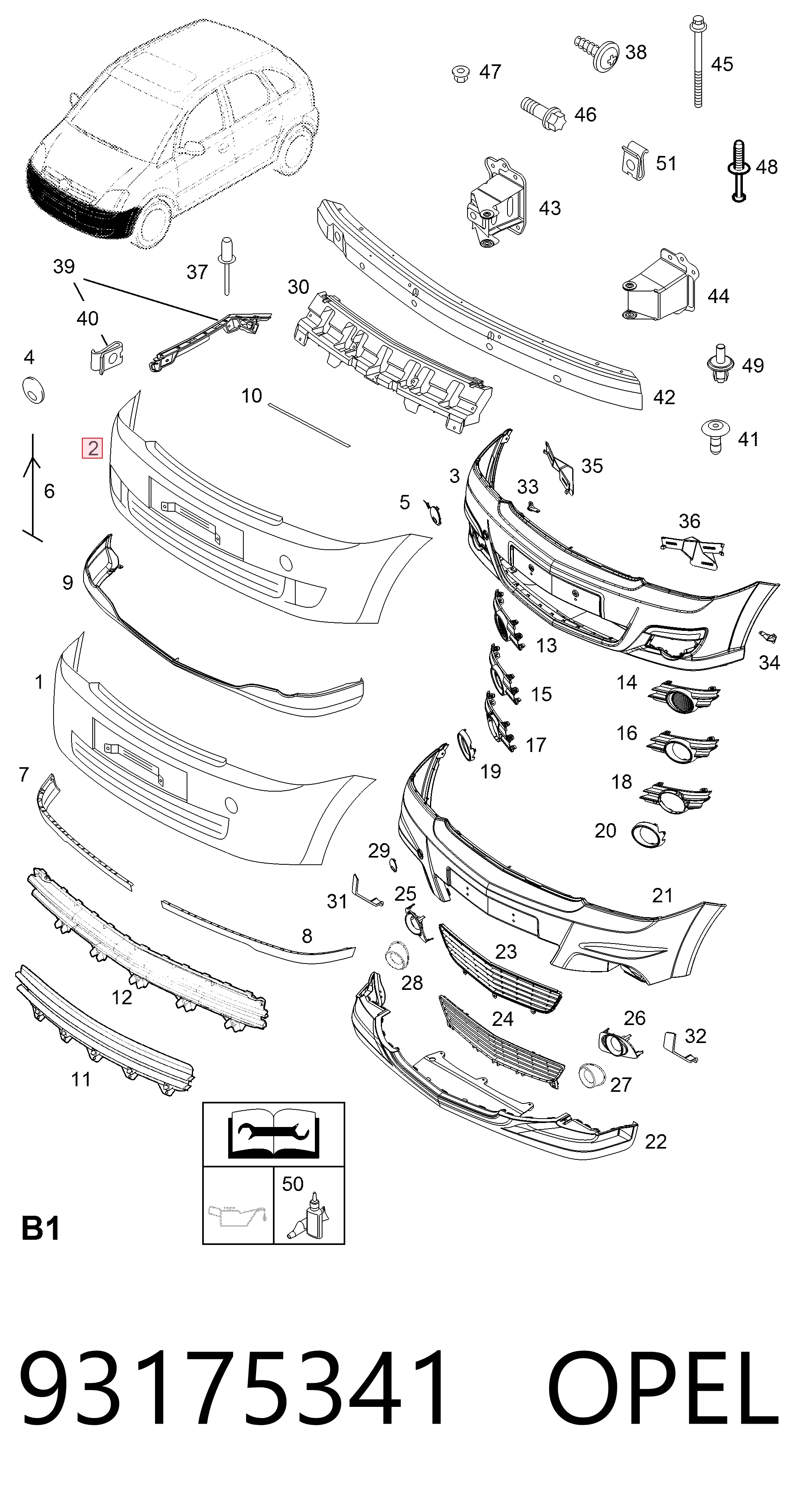 Купити 93175341 General Motors Буфер (бампер) передній