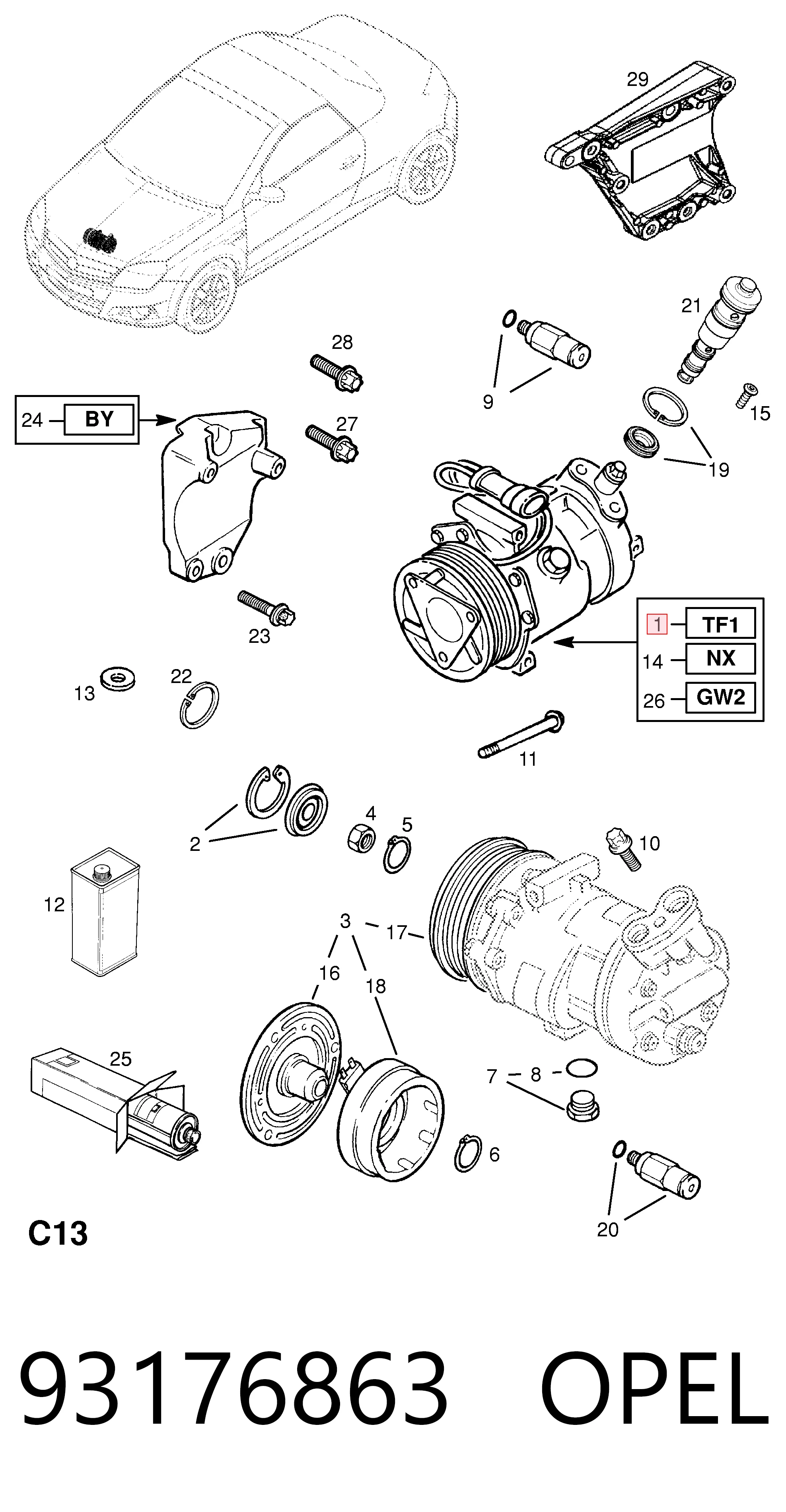 93176863 Opel Компресор холодоагенту