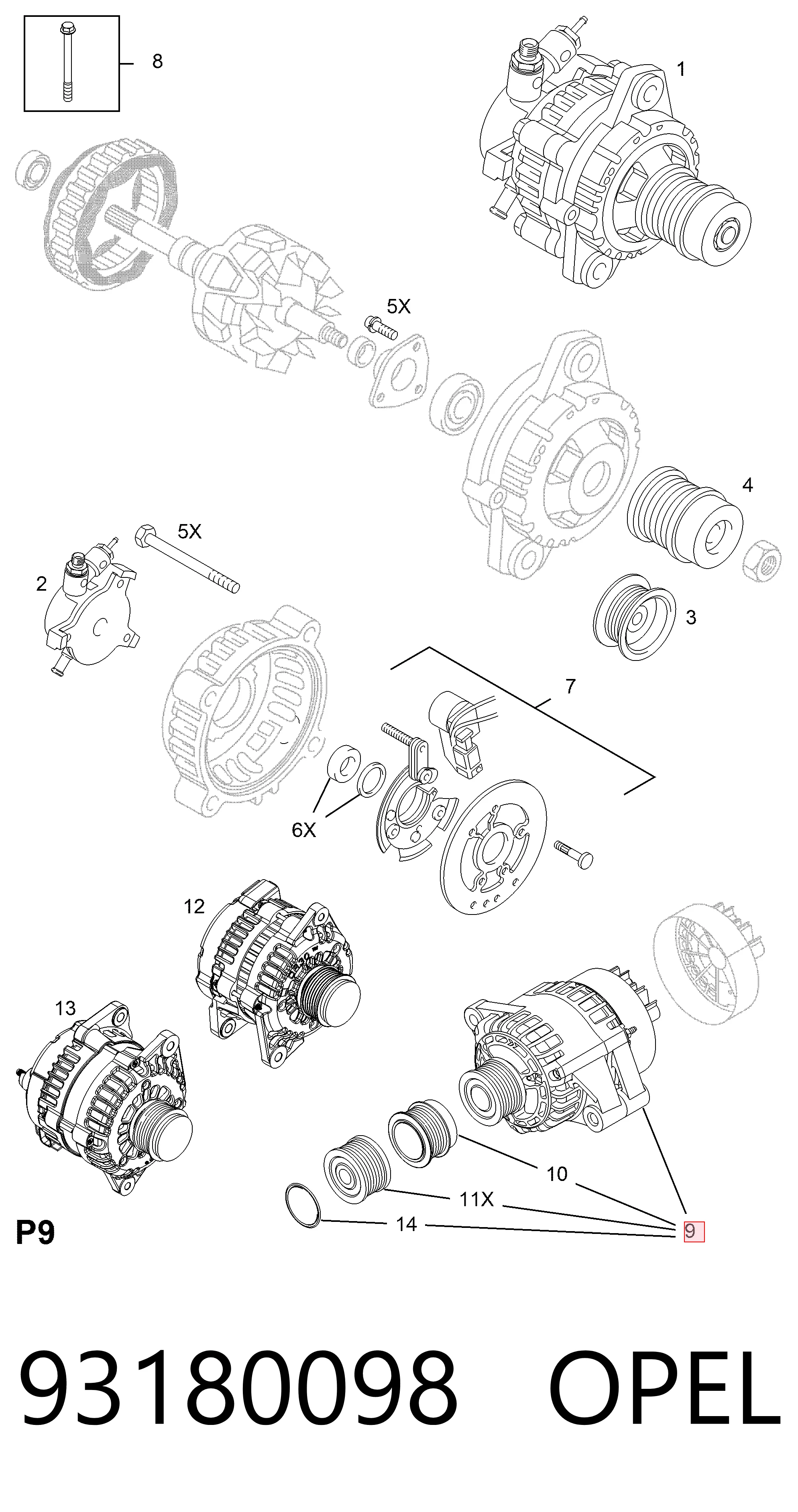 93180098 Opel Авто генератор