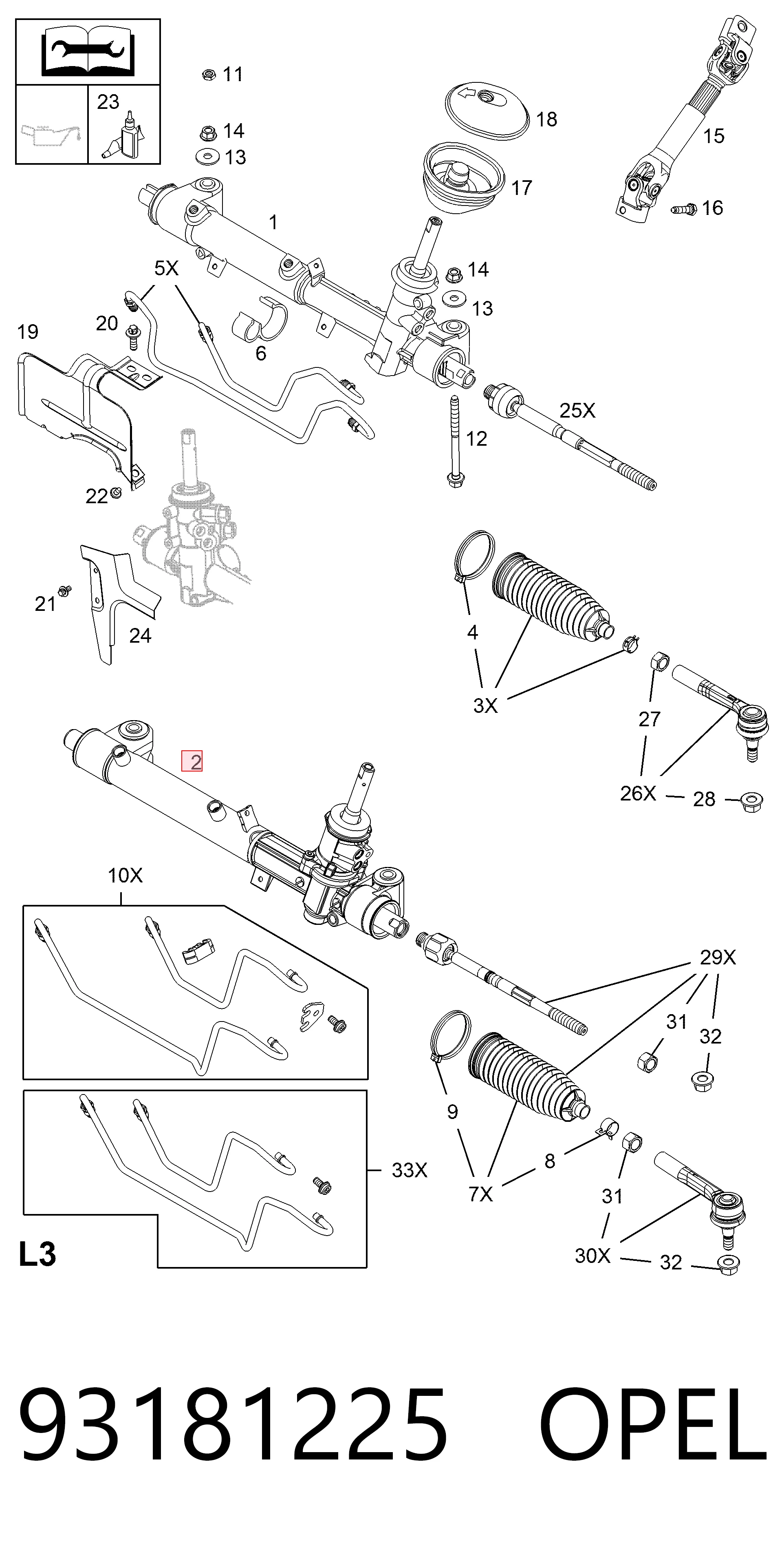 93181225 Opel Рейковий рульовий механізм