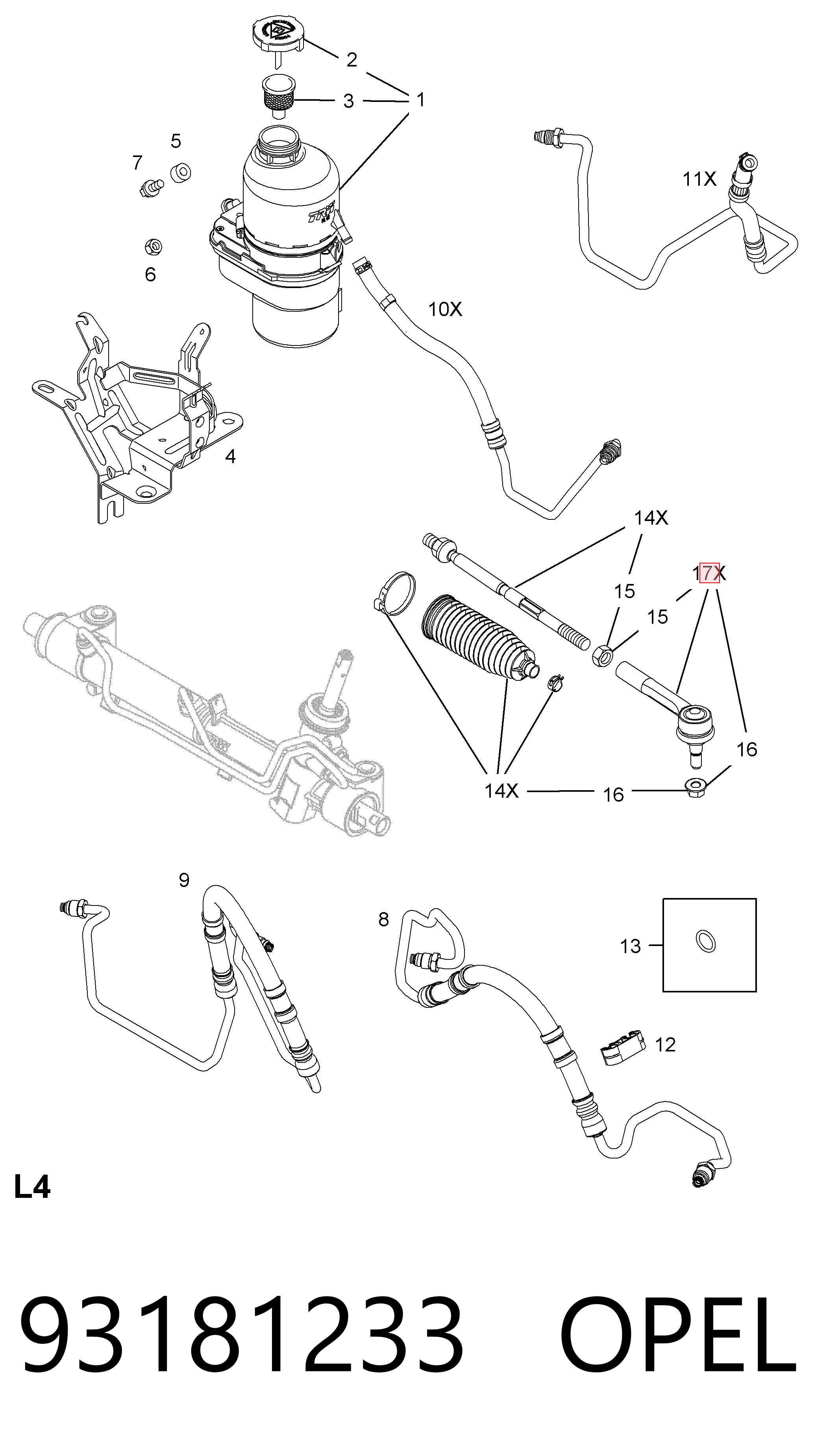 93181233 Opel Зовнішній наконечник рульової тяги