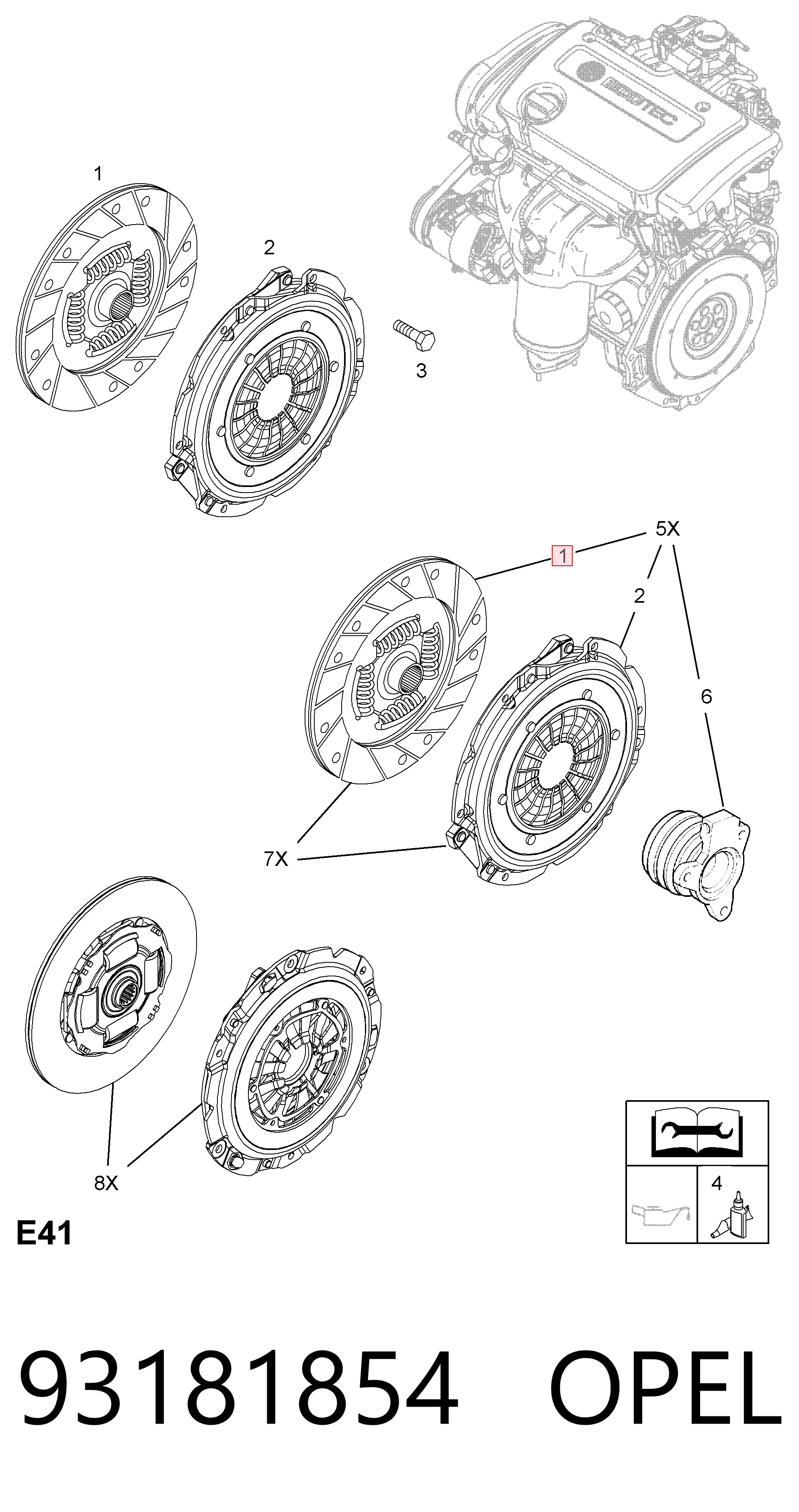 Купити 93190728 Peugeot/Citroen Комплект зчеплення (диск, корзина, підшипник)