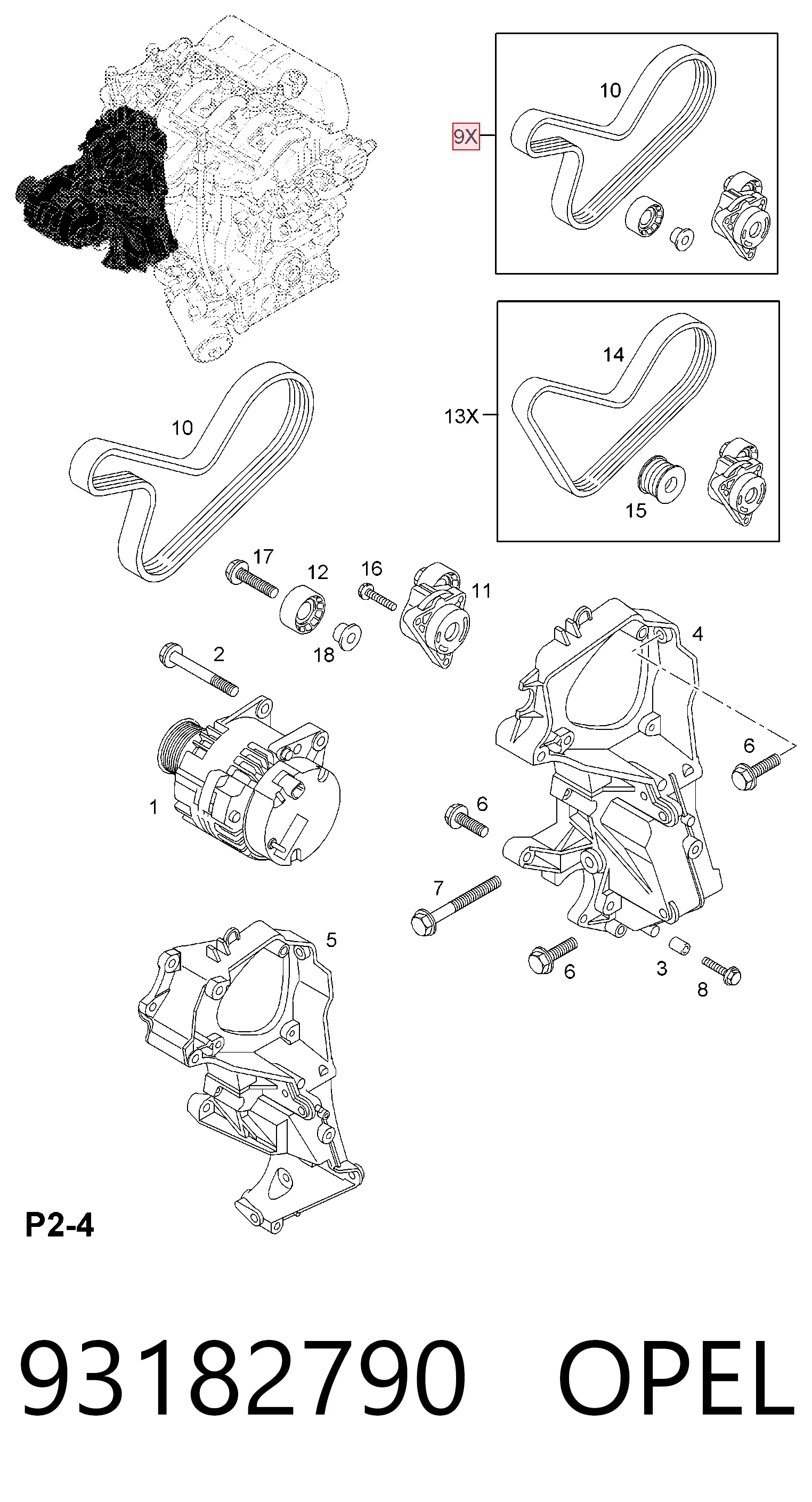 Купити 93182790 Peugeot/Citroen Ремінь приводний, агрегатів, комплект