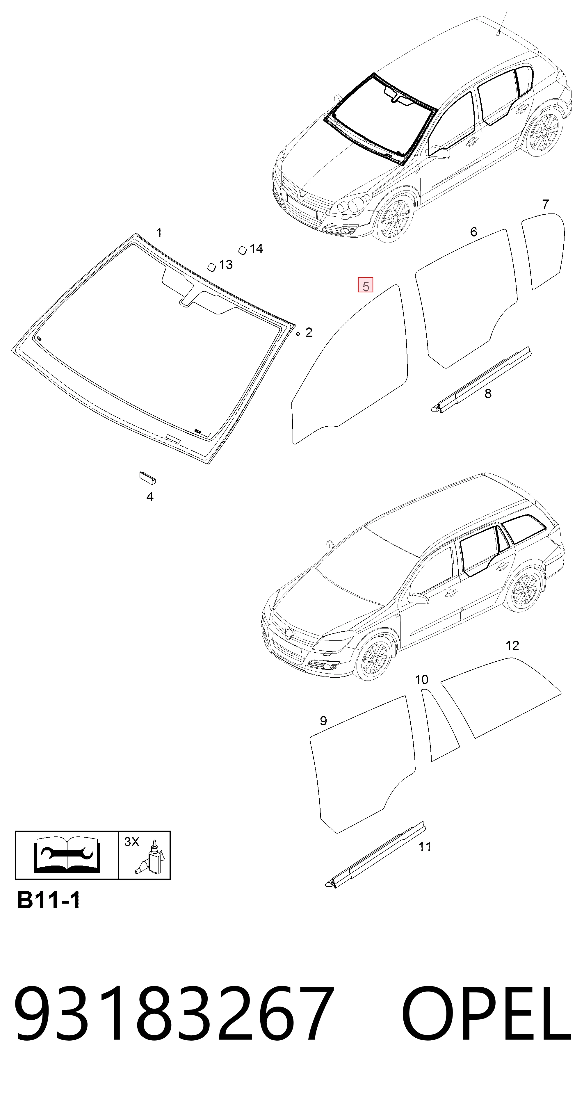 93183267 General Motors Скло пасажирських дверей