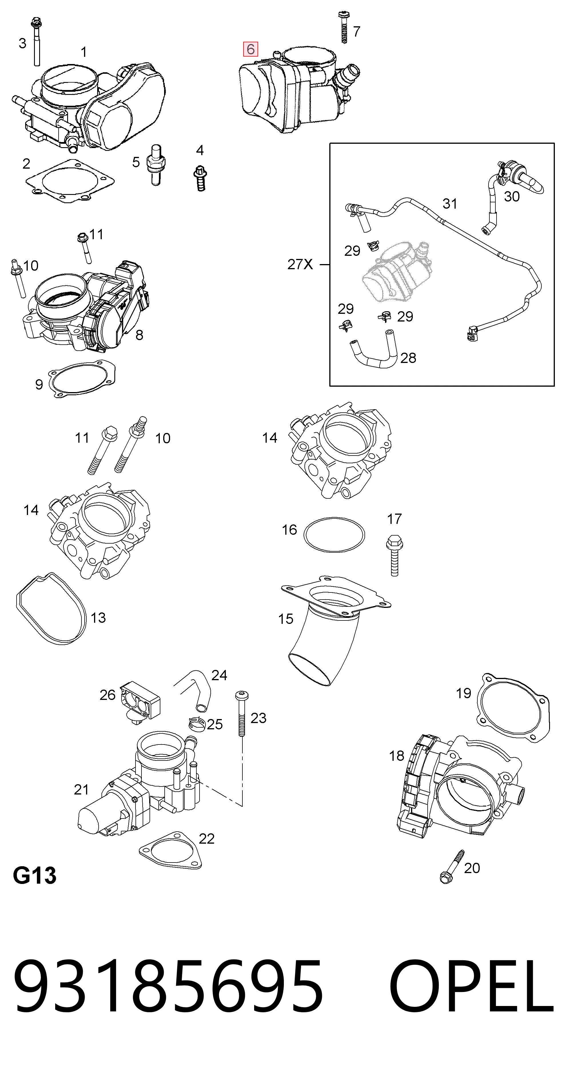 93185695 Opel Дросільна заслінка в зборі