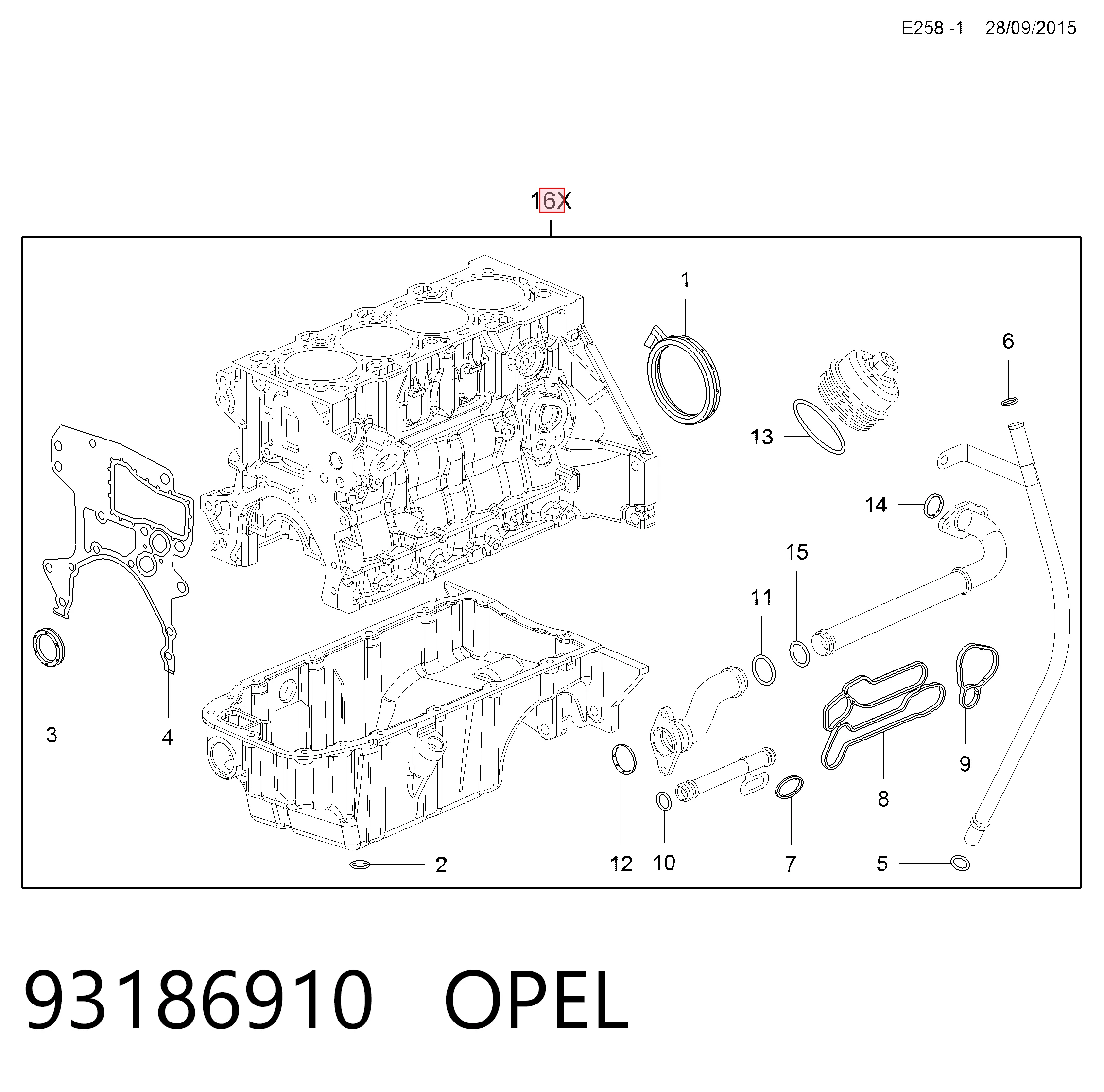 Комплект прокладок двигуна, нижній 93186910 General Motors