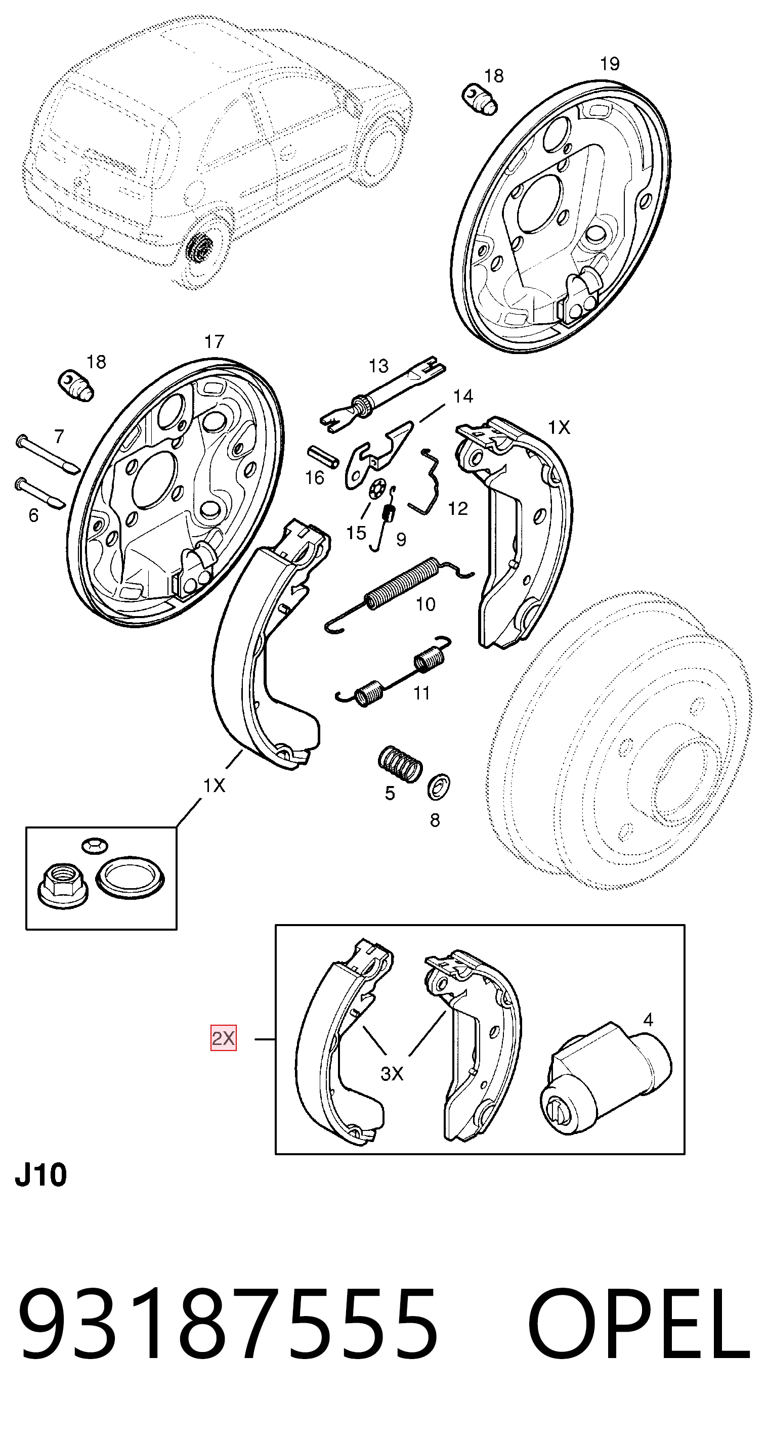 P96226110 Parts-Mall Колодки гальмівні задні, барабанні