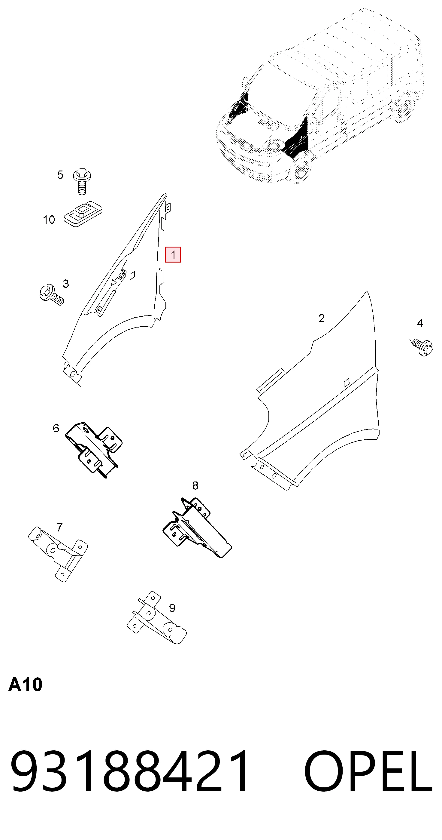Переднє праве крило Peugeot/Citroen 93188421