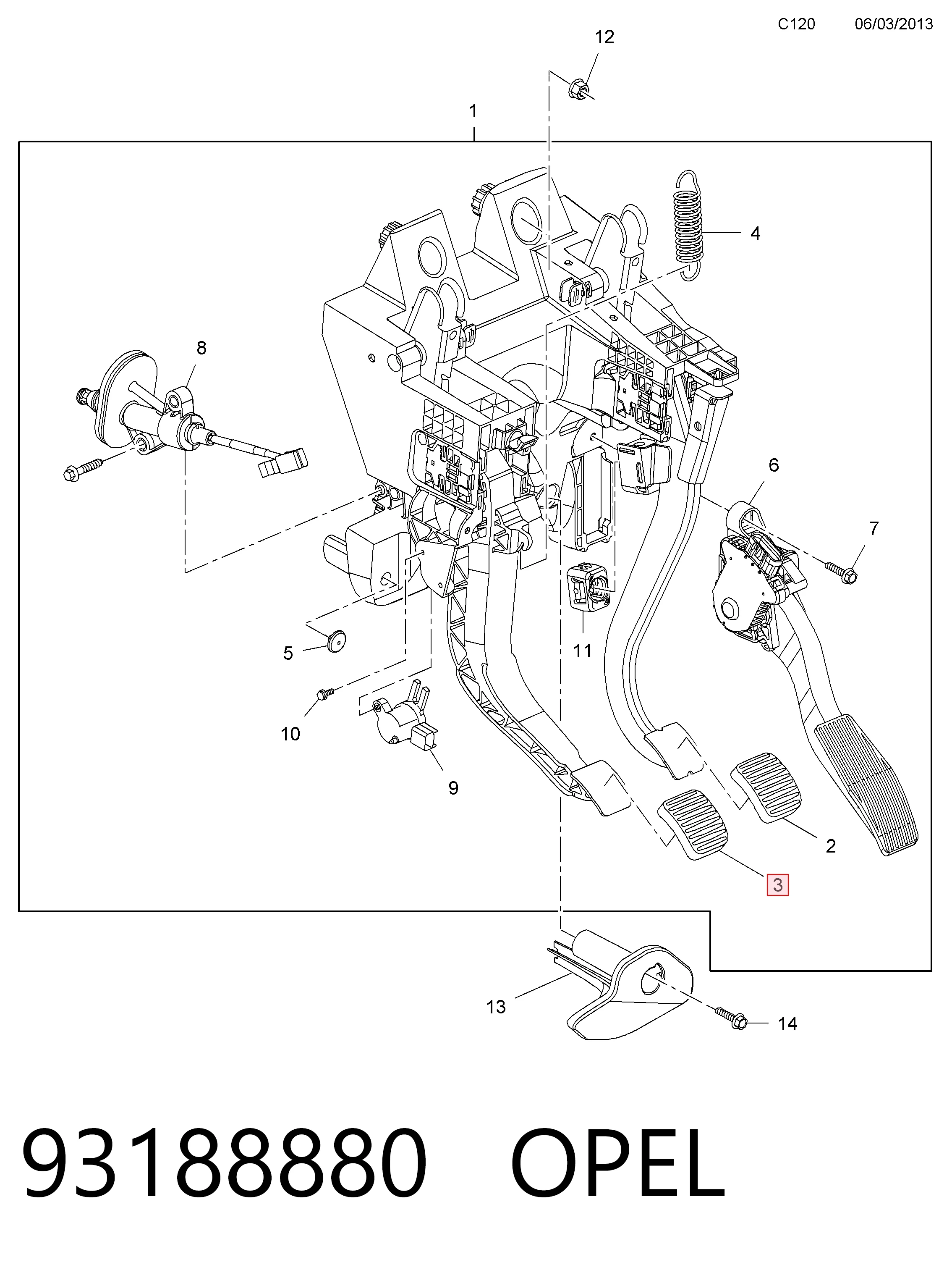 93188880 Opel Накладка педалі гальма