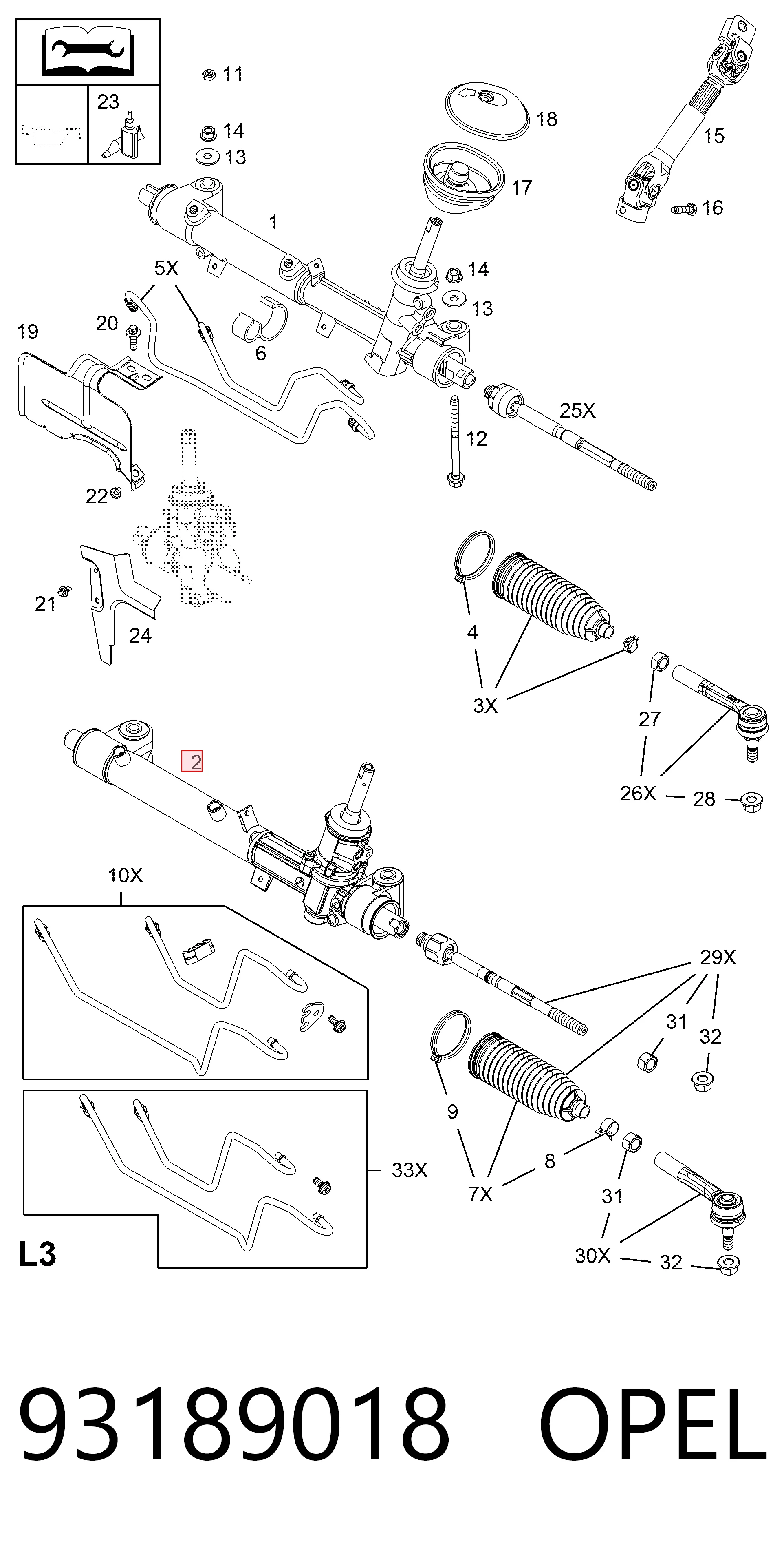 93189018 Opel Рейковий рульовий механізм
