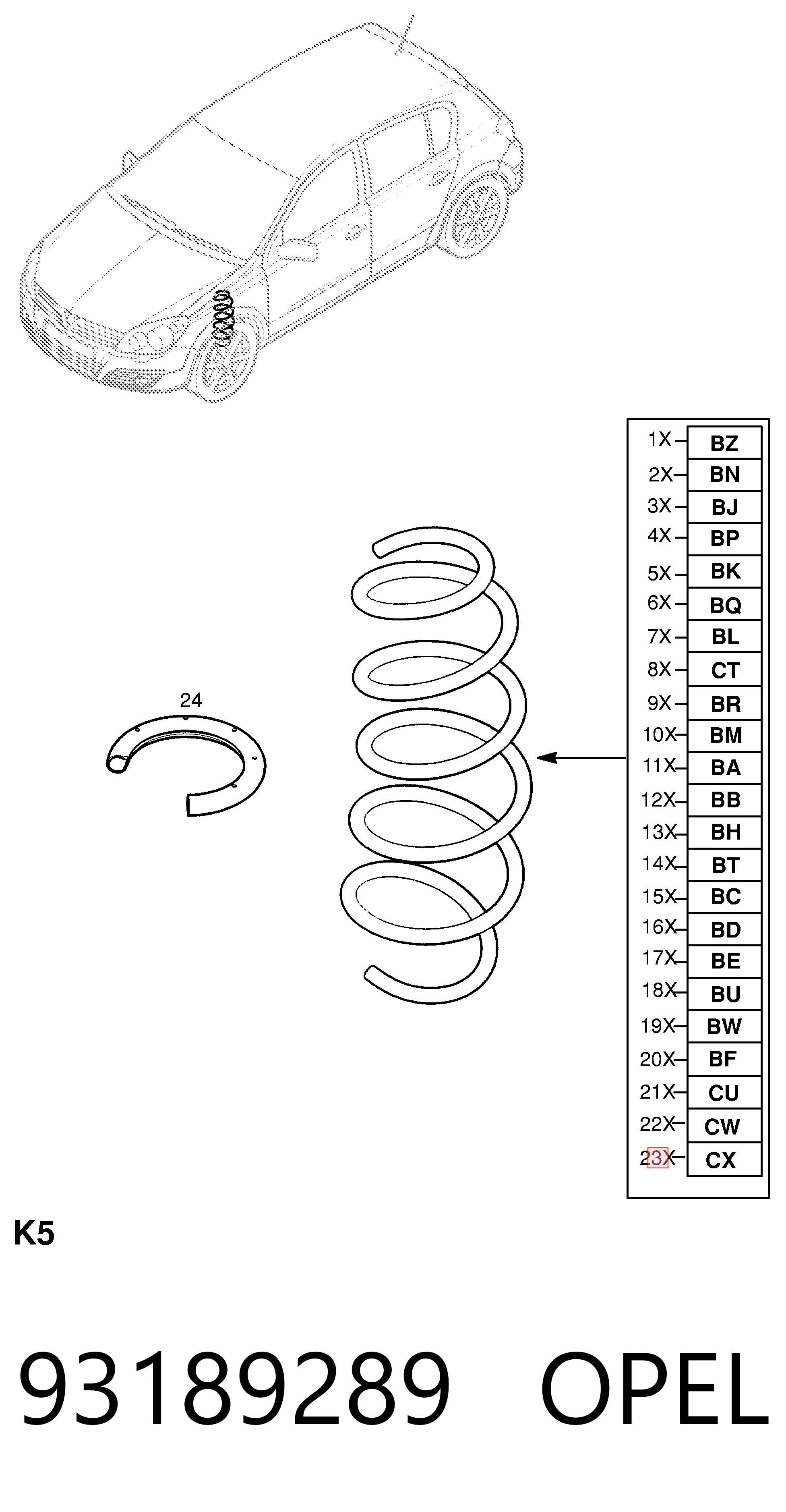 Пружина передньої підвіски General Motors 93189289
