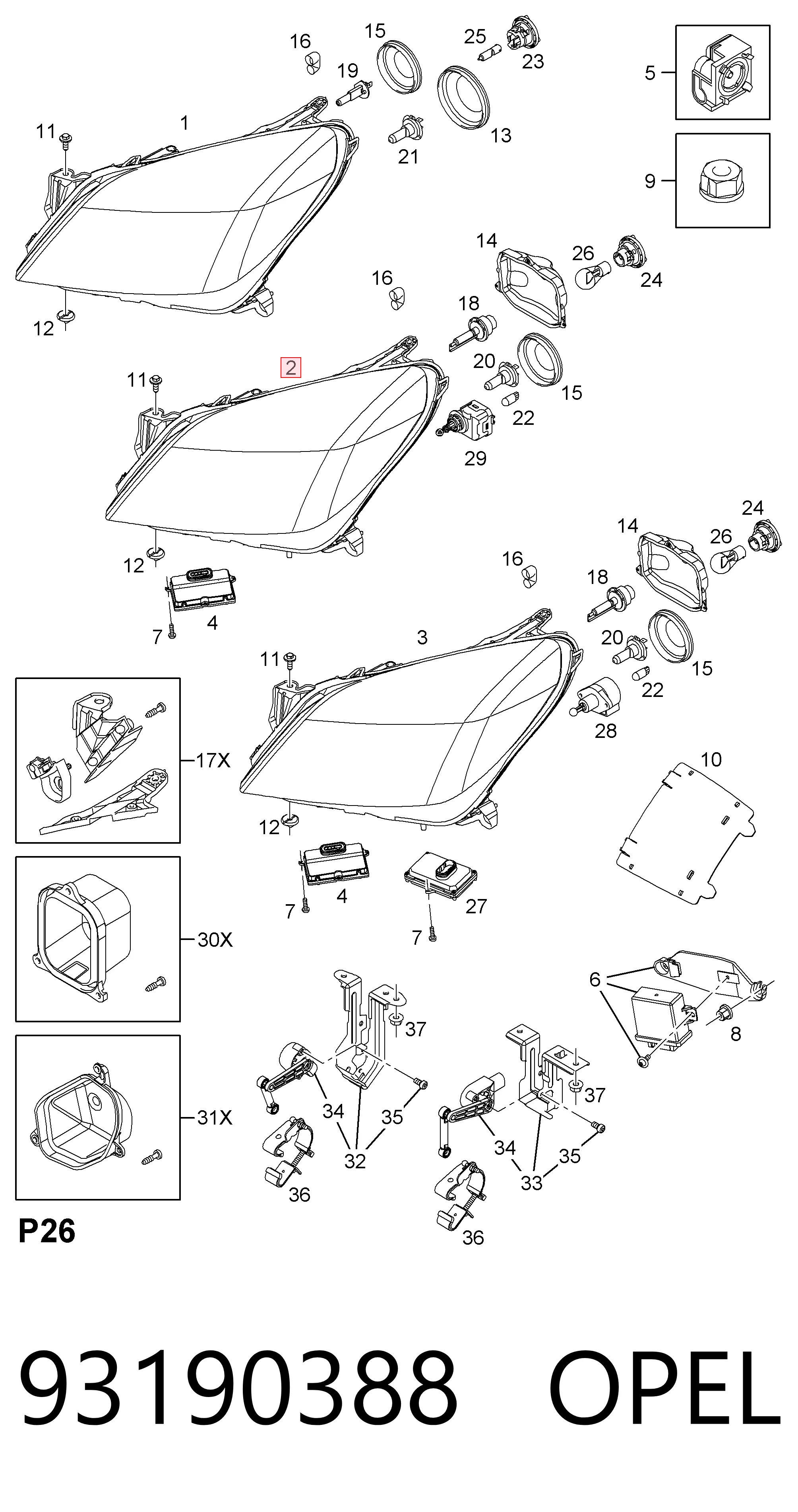 93178639 General Motors Фара дальнього світла в зборі