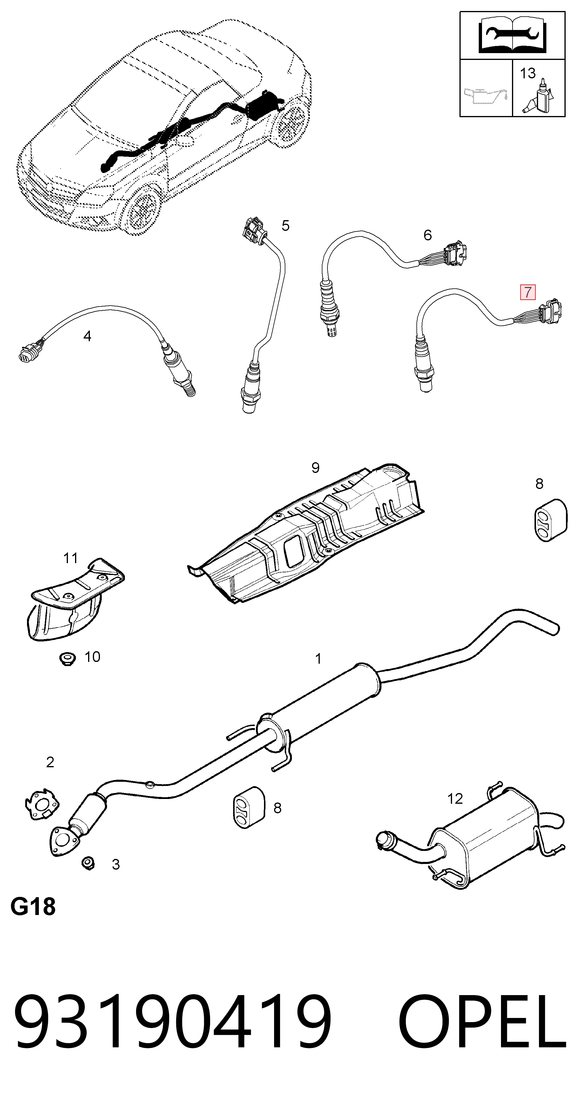 93190419 Opel Лямбдазонд, датчик кисню до каталізатора