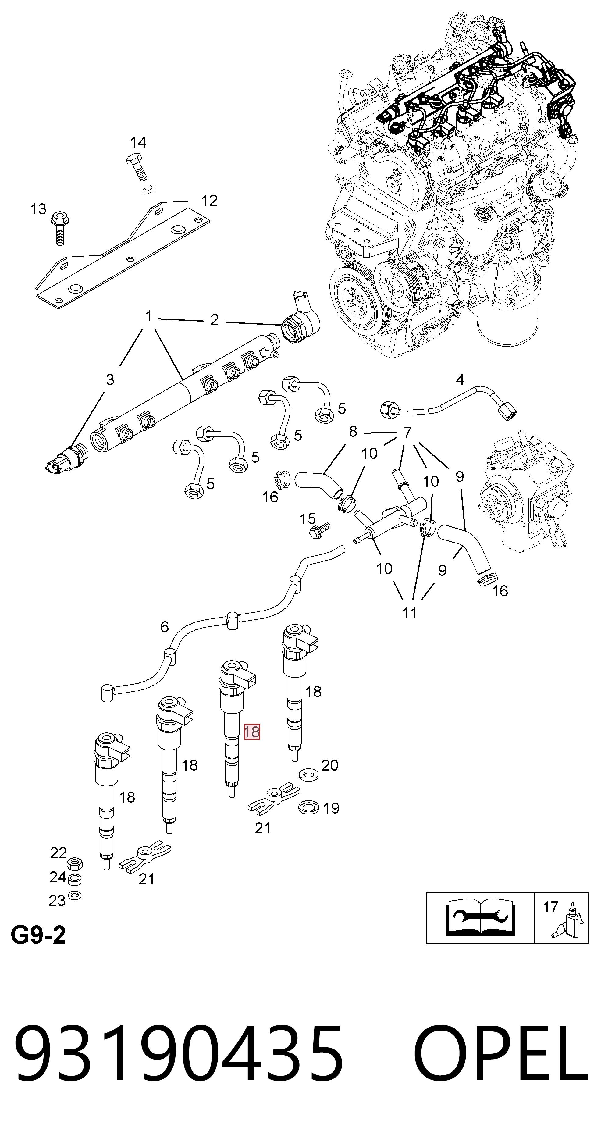 93190435 Opel Форсунка вприску палива