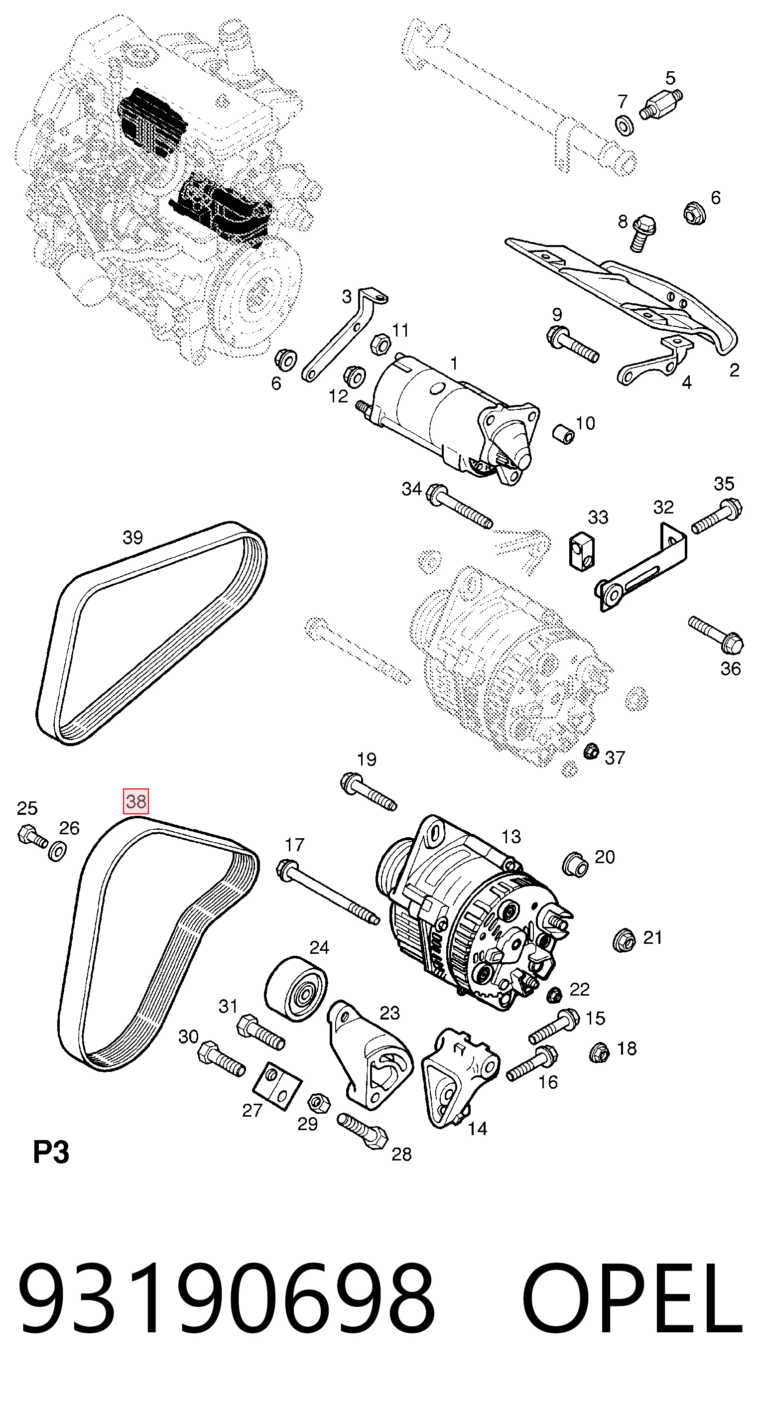 Ремінь генератора 93190698 General Motors