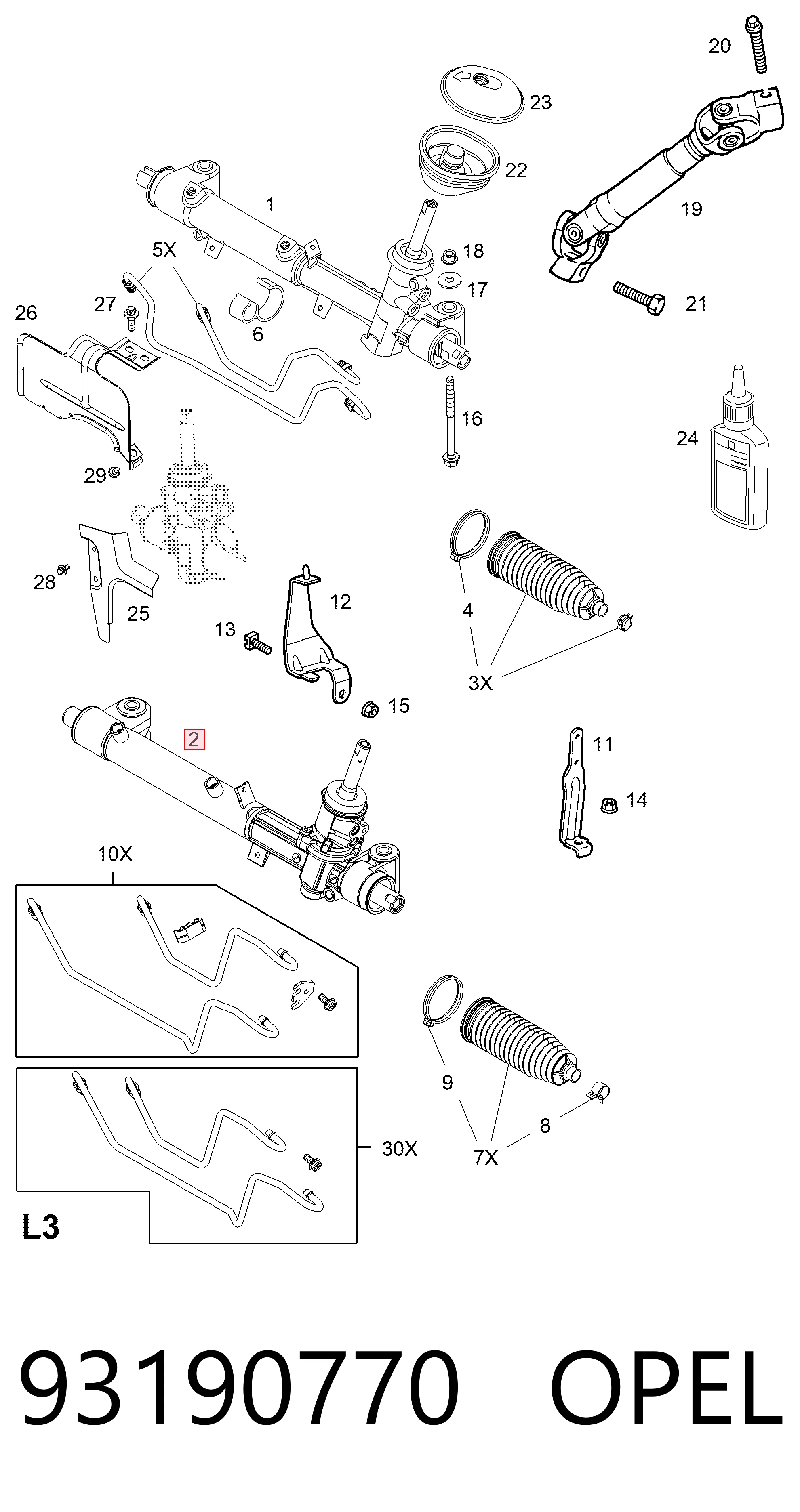 93190770 Opel Рейковий рульовий механізм
