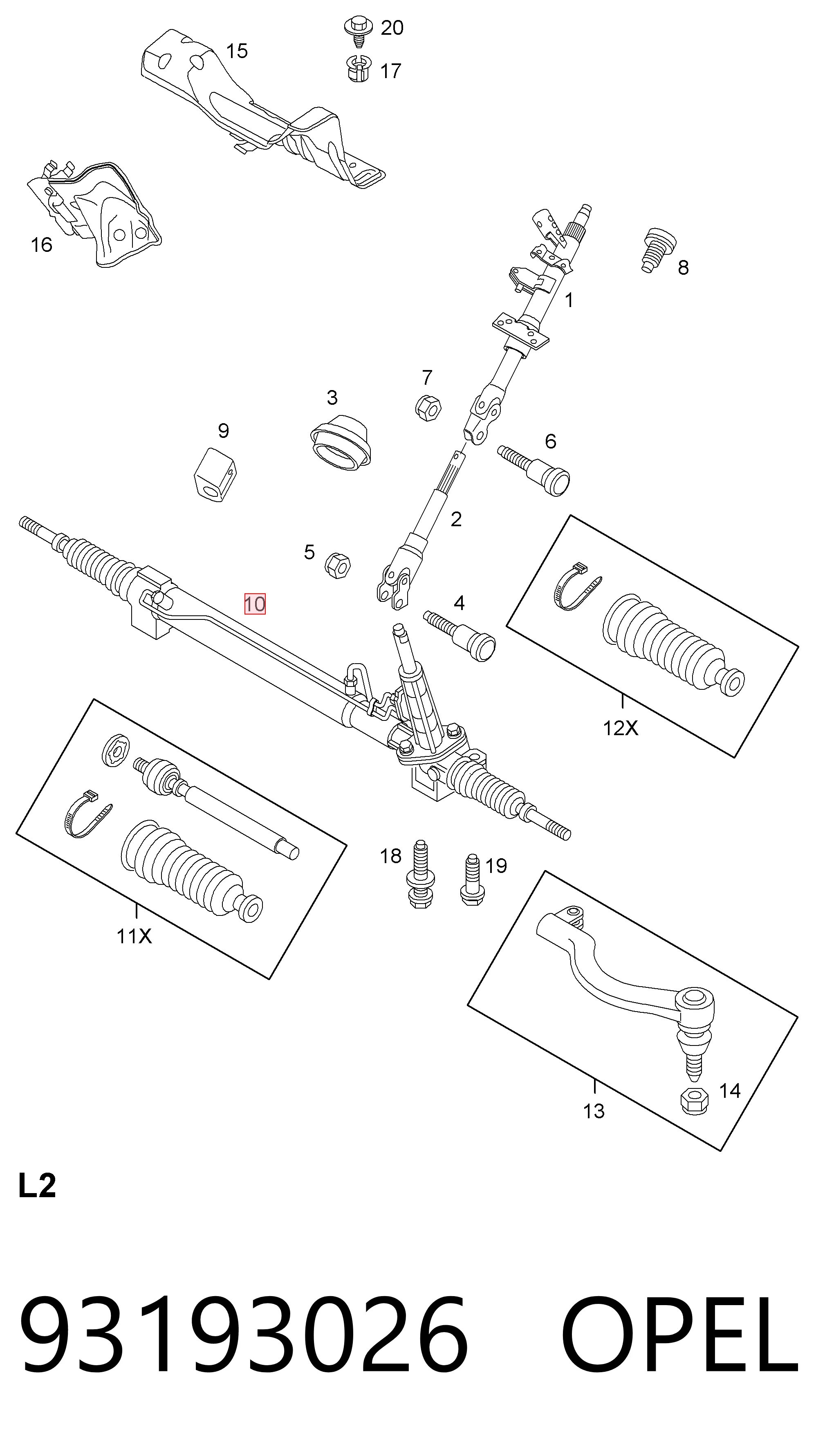 93193026 Opel Рейковий рульовий механізм