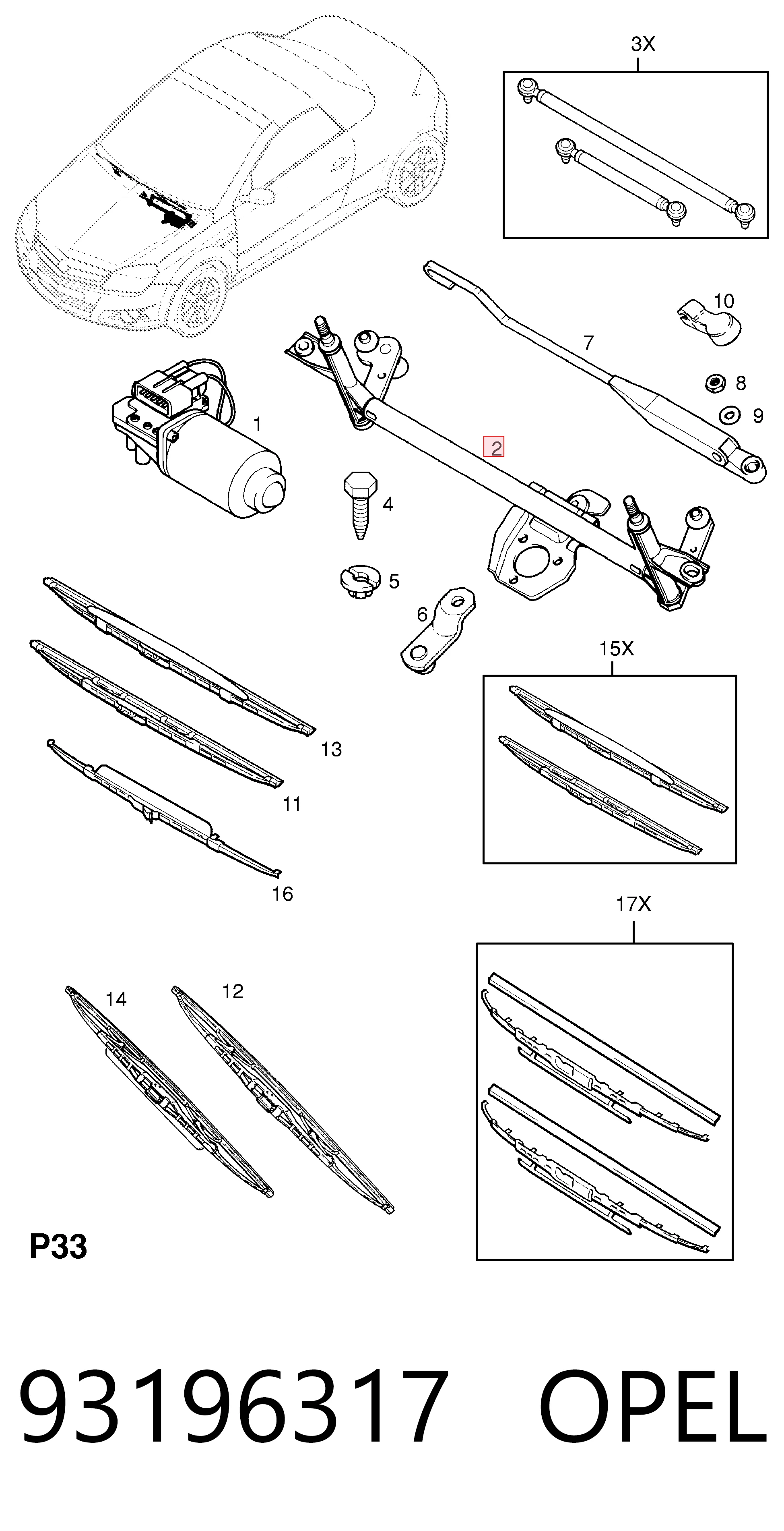 93196317 Opel Трапеція склоочисника