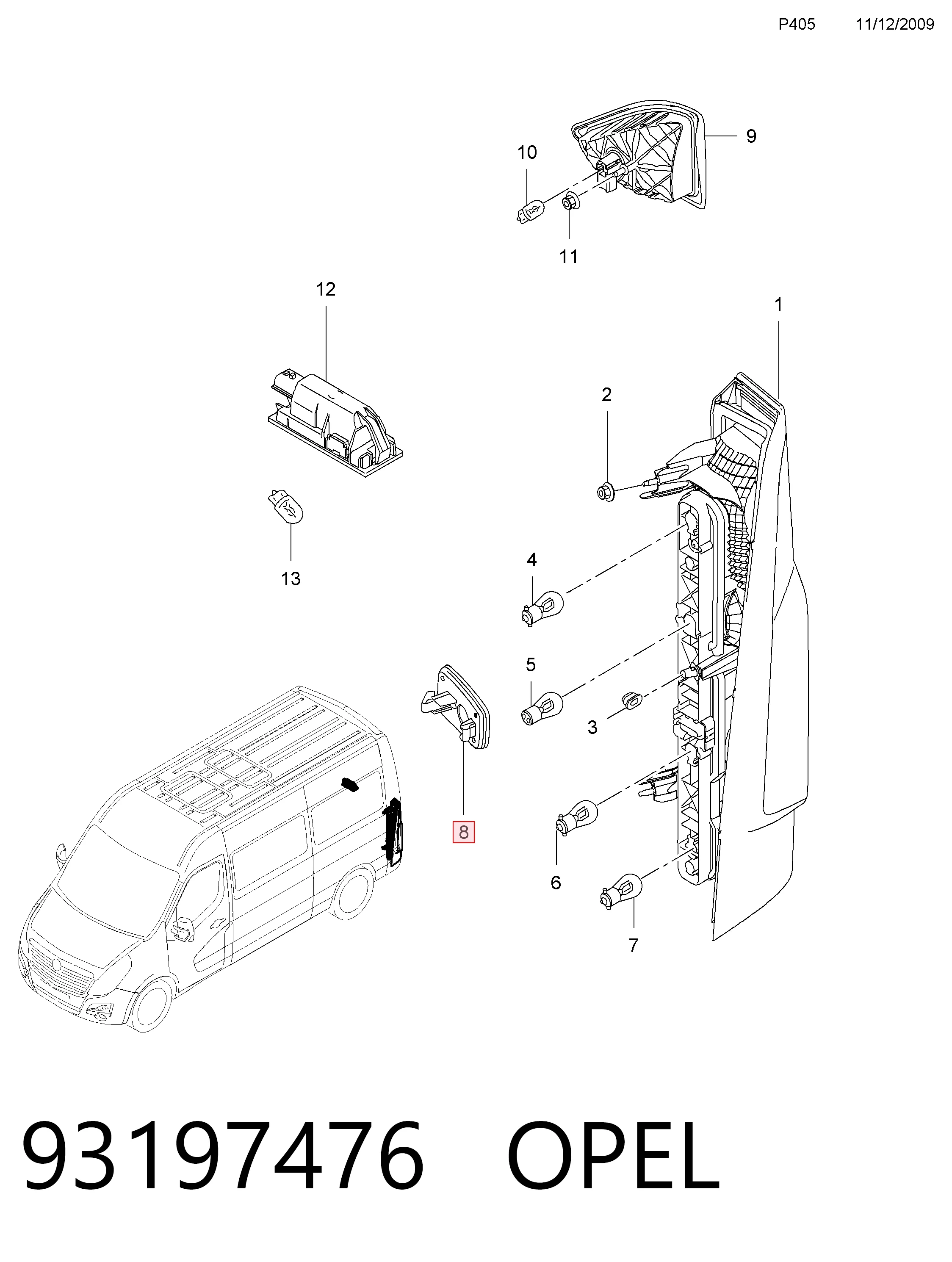 Лівий катафот заднього бампера General Motors 93197476 ціна, від 4.37 USD