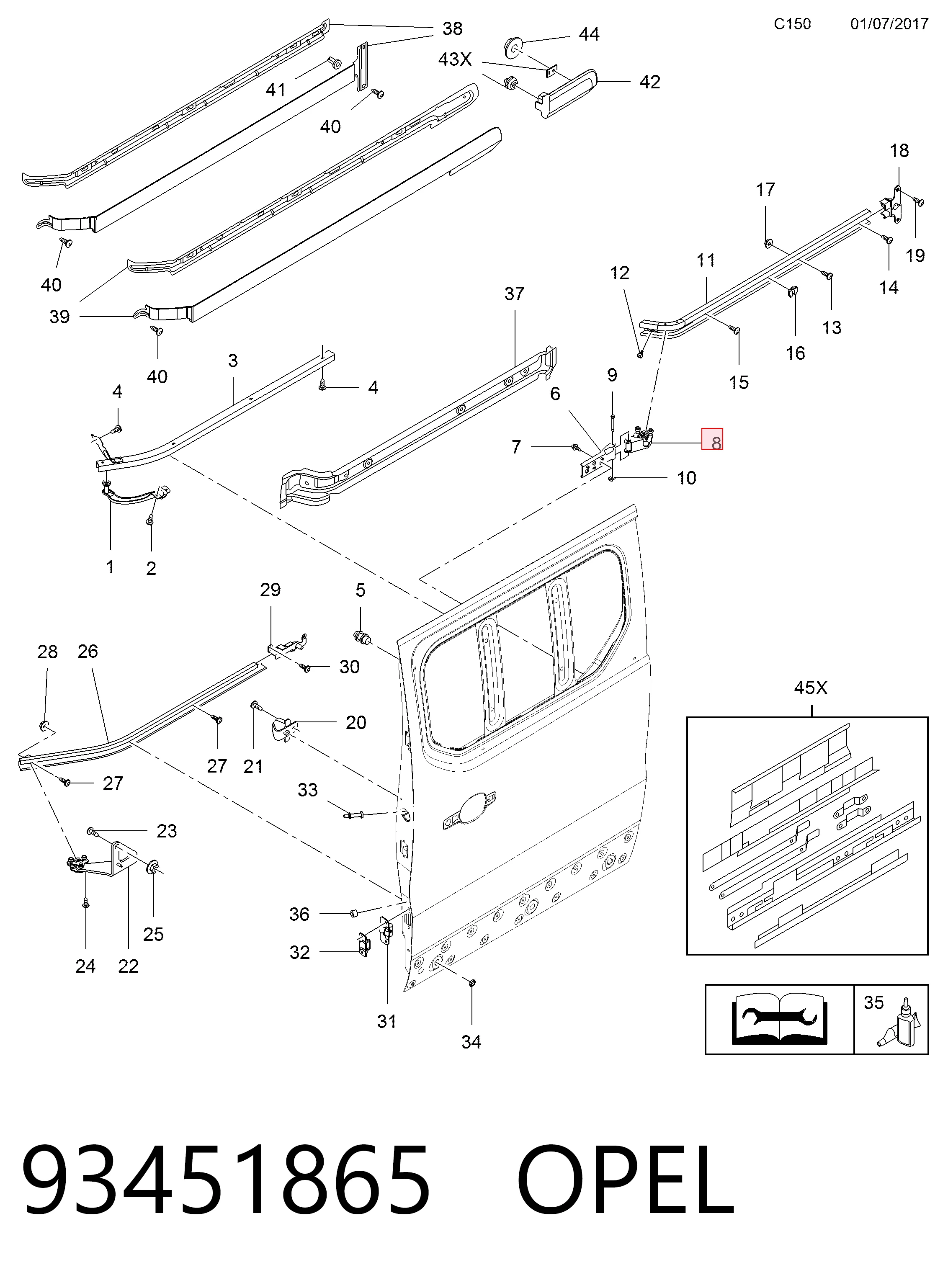 93451865 Peugeot/Citroen Ролик дверей бічних/зсувних, правий центральний