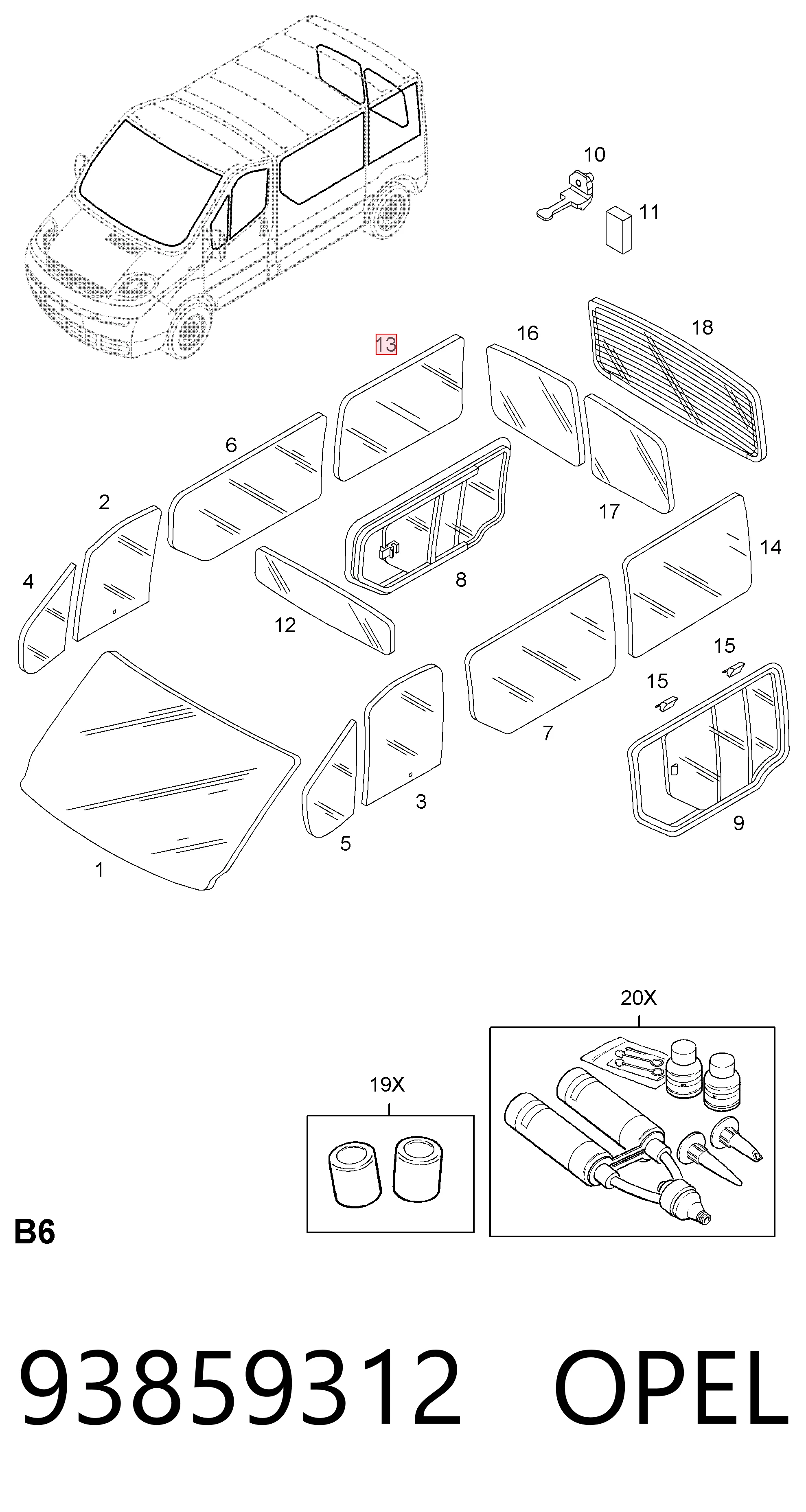 93859316 Peugeot/Citroen Стукло багажника, праве